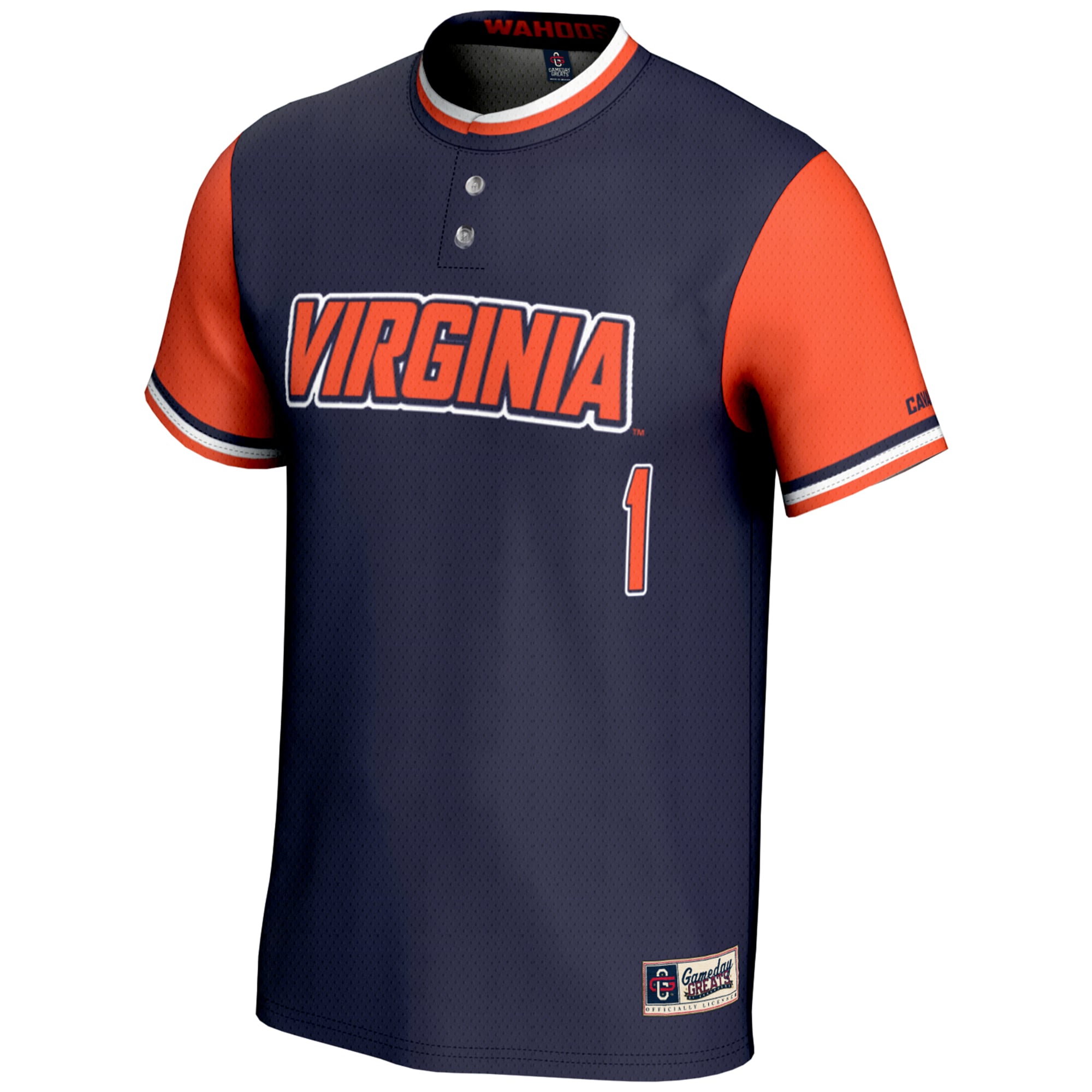 #1 Virginia Cavaliers Unisex Lightweight Softball Jersey Navy - front view