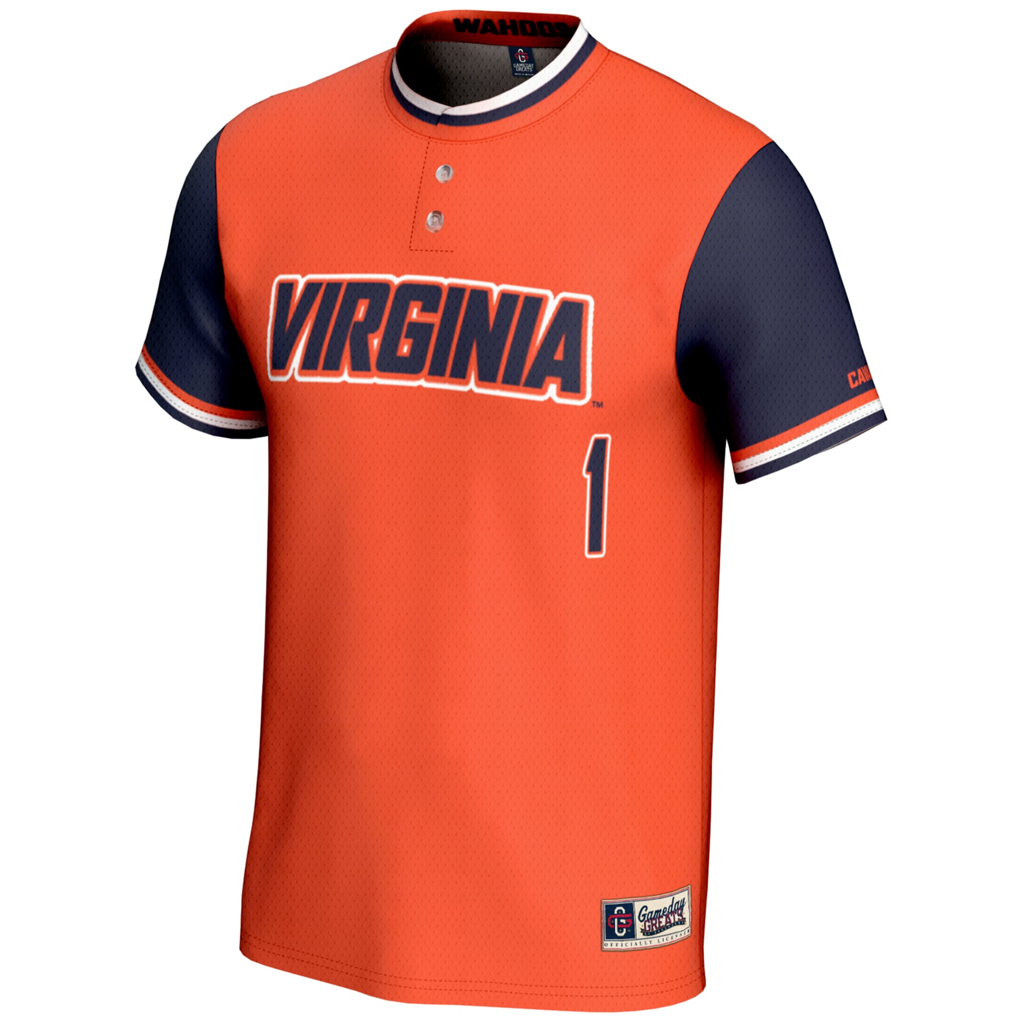#1 Virginia Cavaliers Unisex Lightweight Softball Jersey Orange - front view