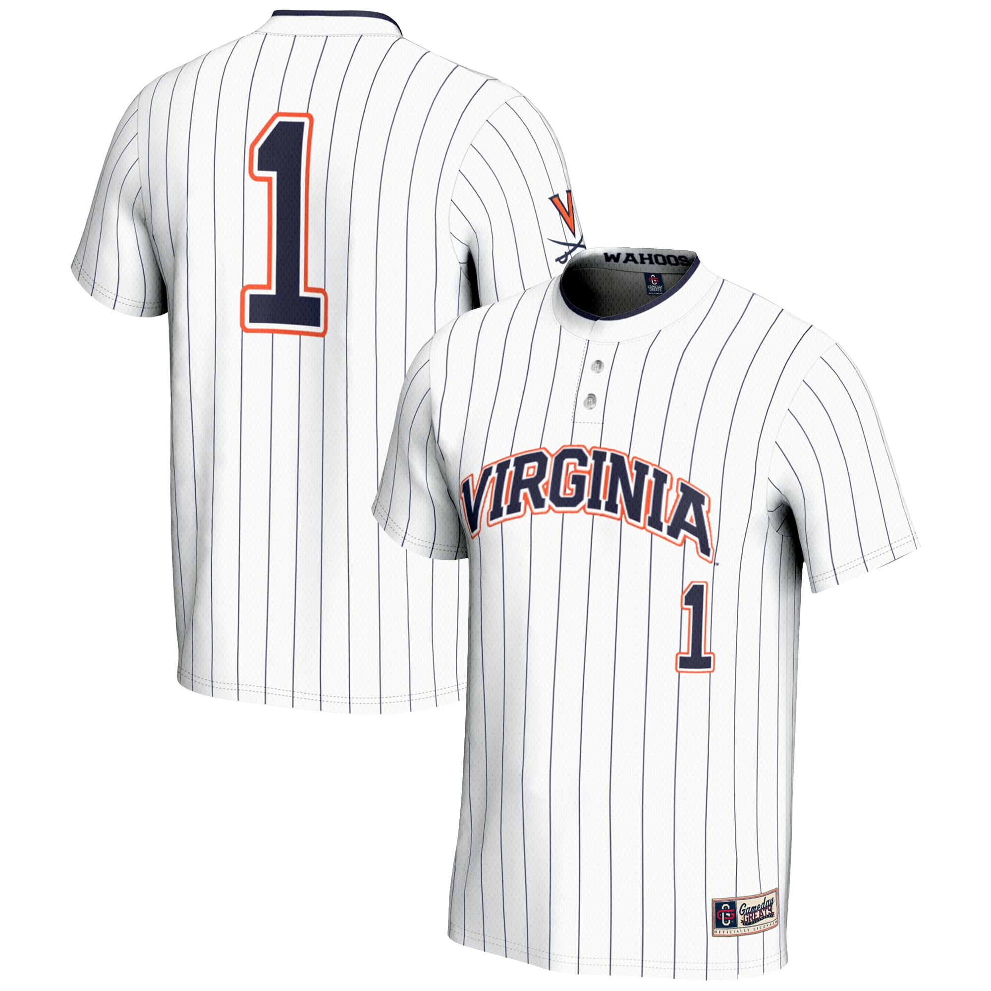 #1 Virginia Cavaliers Unisex Lightweight Softball Jersey White - front and back view