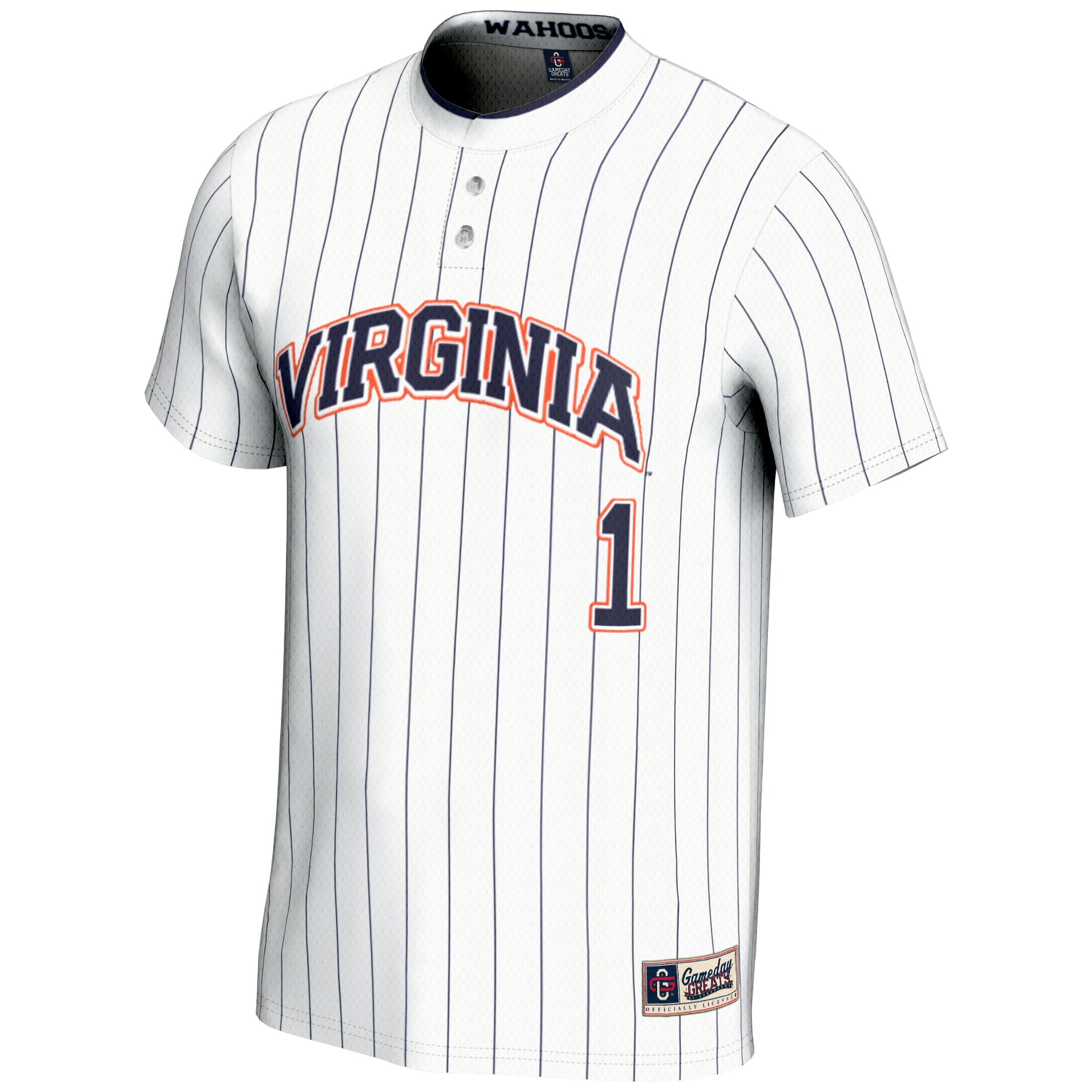 #1 Virginia Cavaliers Unisex Lightweight Softball Jersey White - front view
