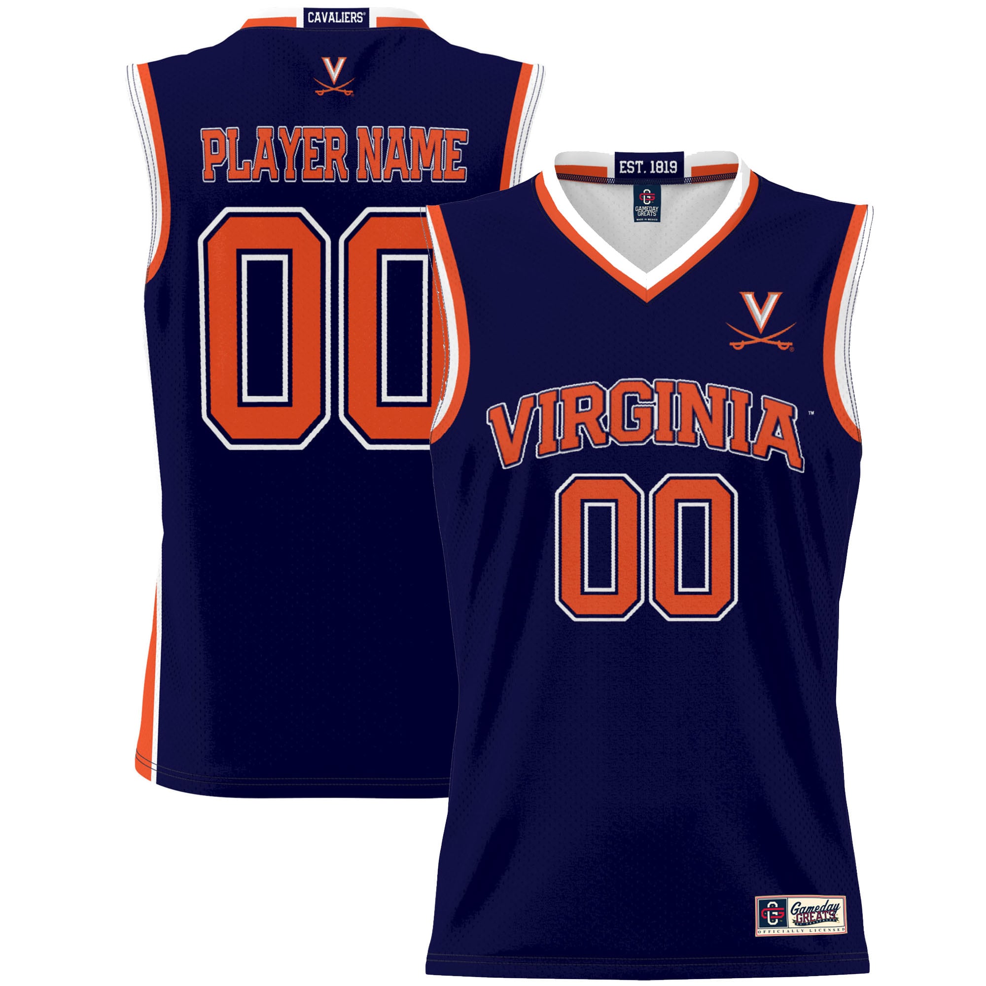 Virginia Cavaliers Unisex Lightweight Women's Basketball Jersey Navy - front and back view