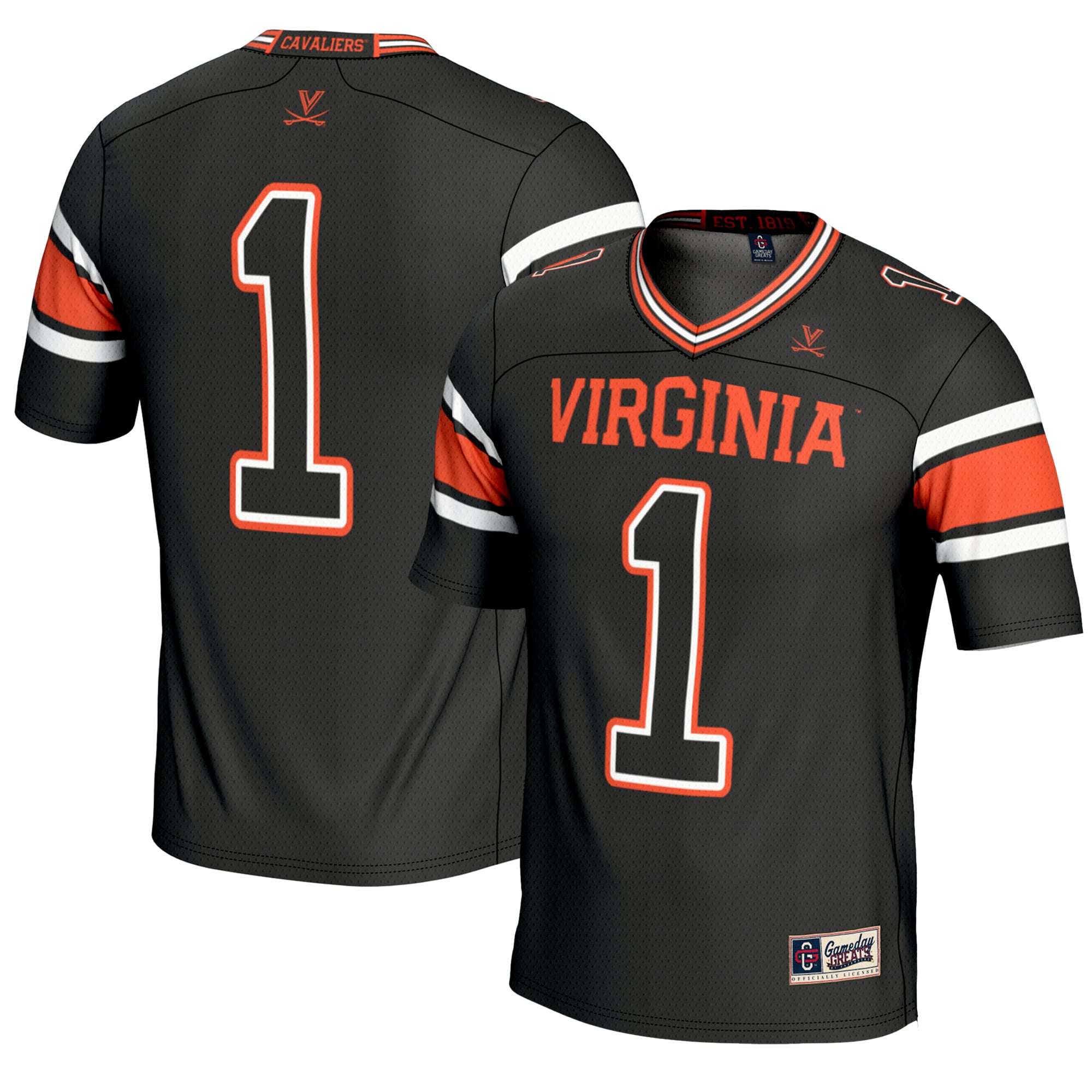 #1 Virginia Cavaliers Youth Endzone Football Jersey Black - front and back view