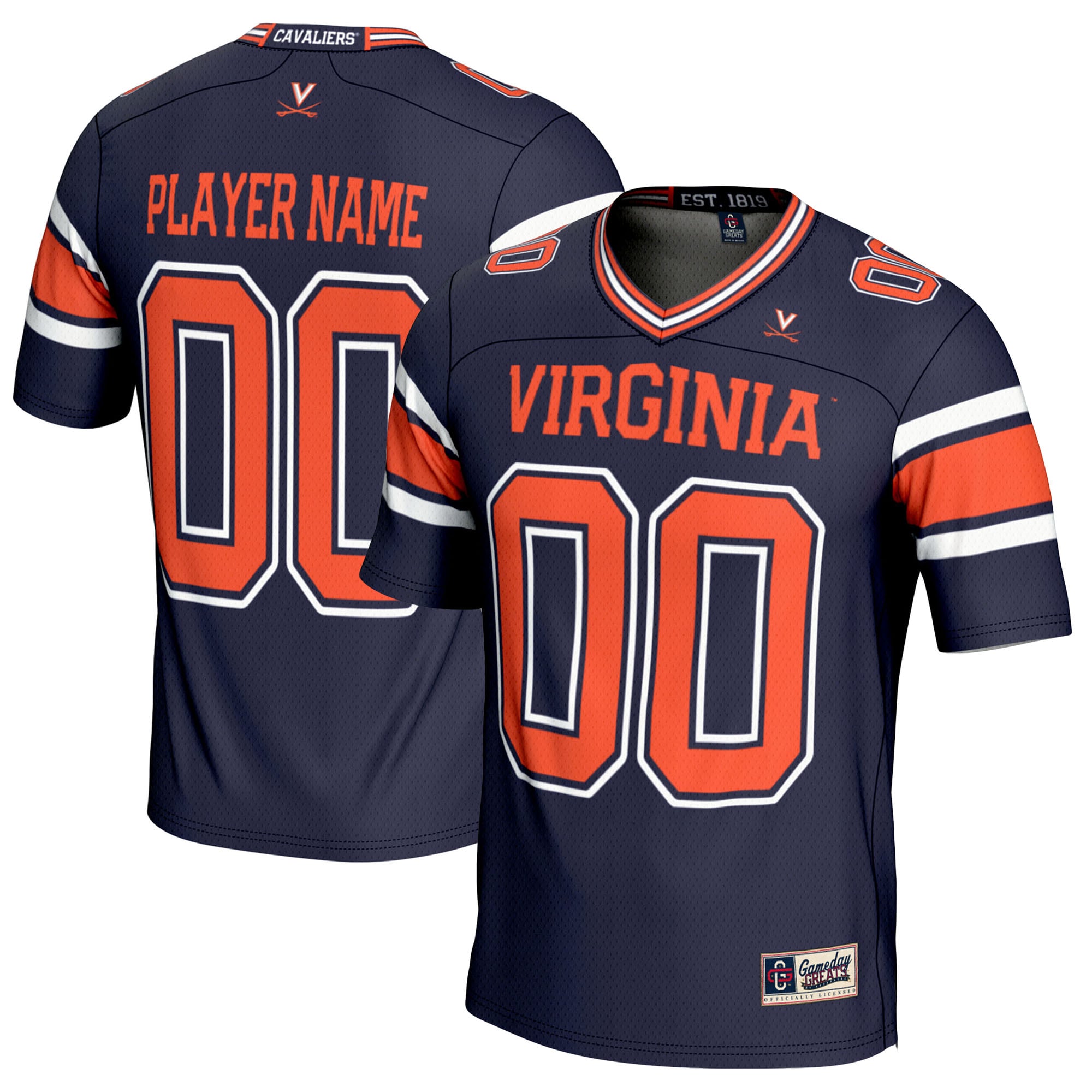 Virginia Cavaliers Youth Football Jersey Navy - front and back view