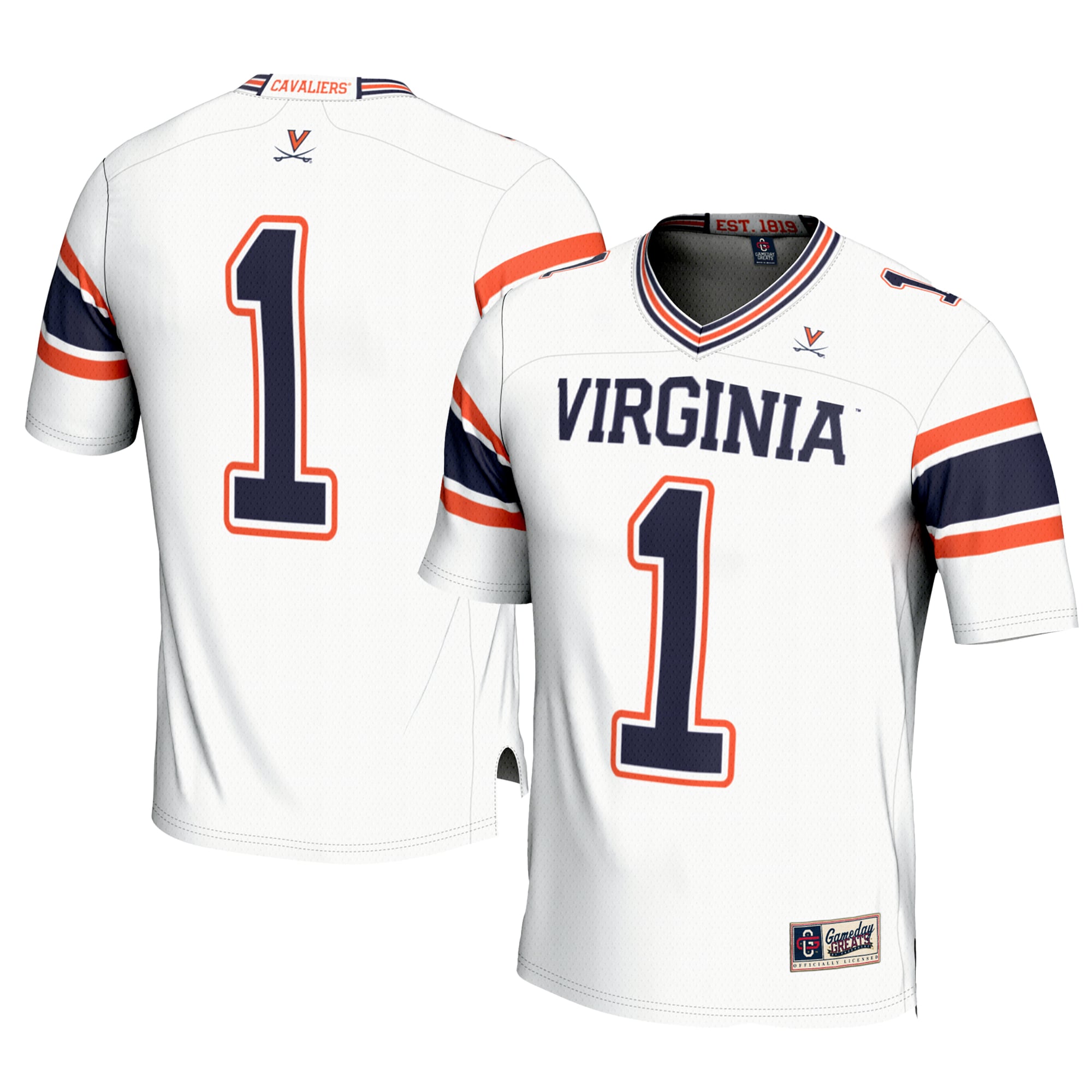 #1 Virginia Cavaliers Youth Football Jersey White - front and back view
