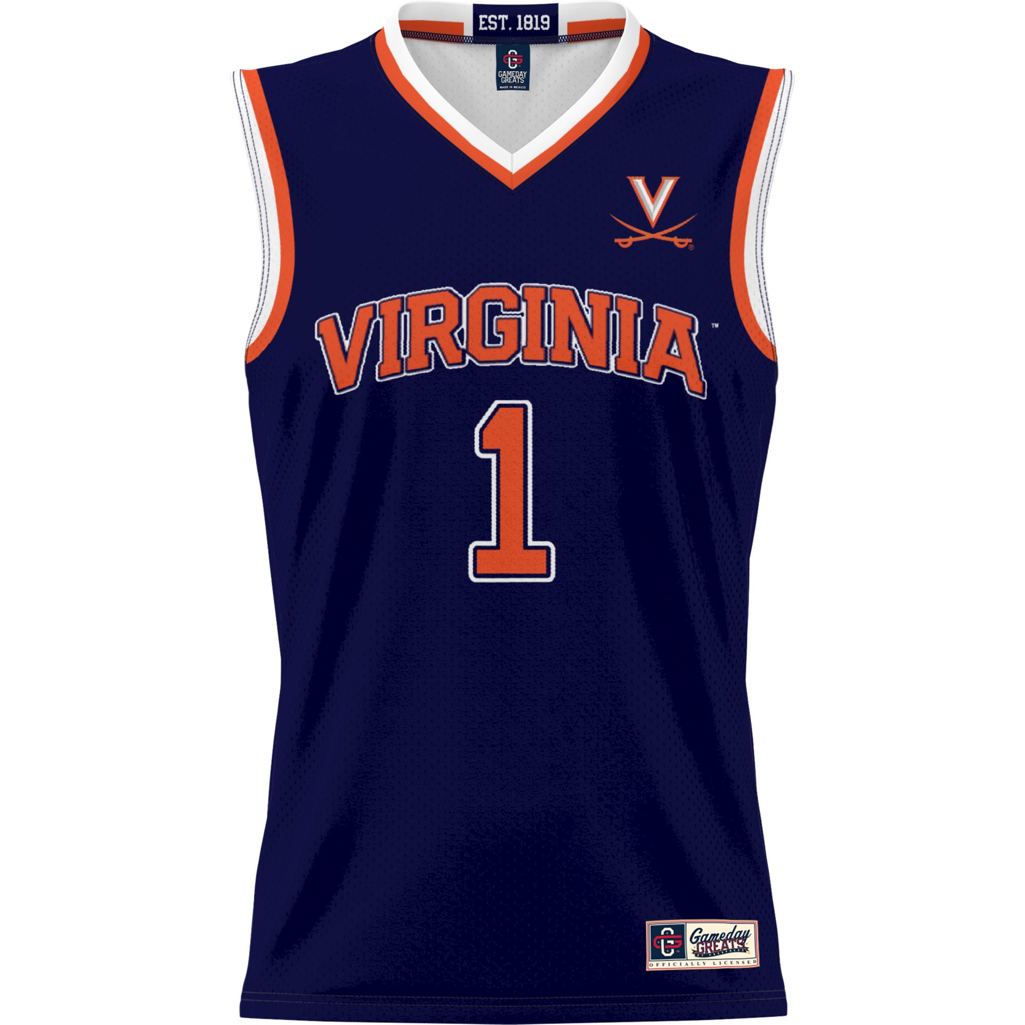 #1 Virginia Cavaliers Youth Lightweight Basketball Jersey Navy - front view