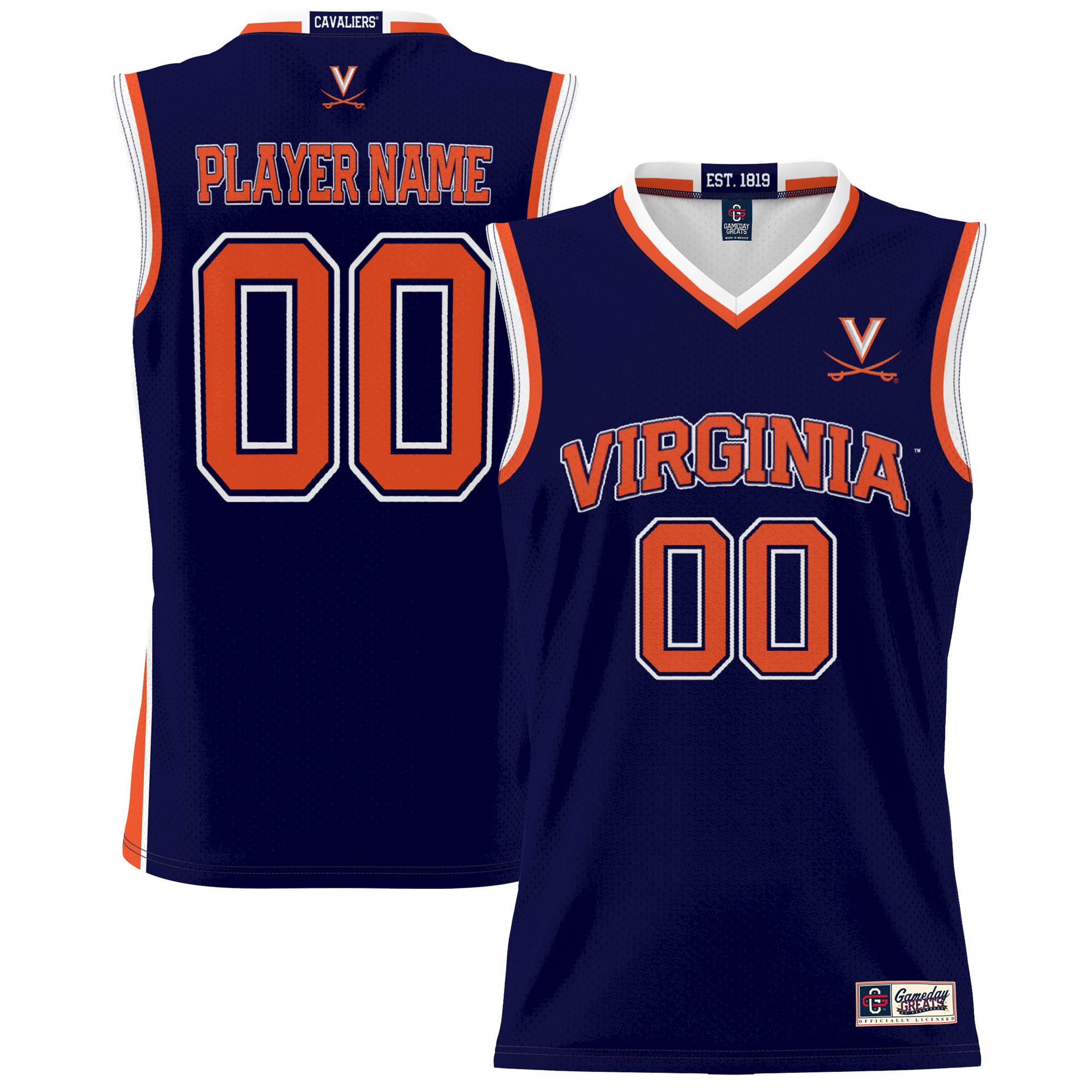 Virginia Cavaliers Youth Lightweight Men's Basketball Jersey Navy - front and back view