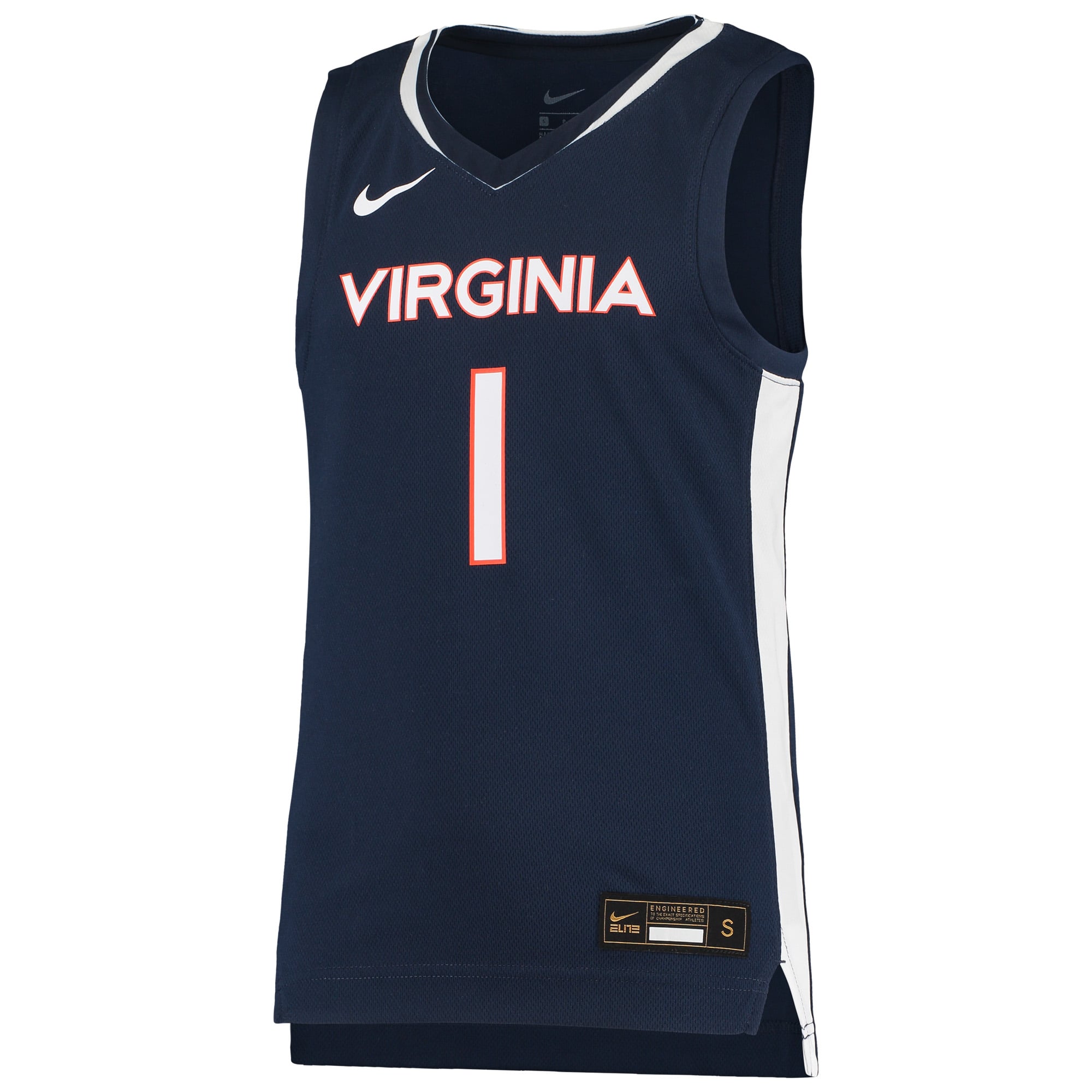 #1 Virginia Cavaliers Youth Team Basketball Jersey Navy - front view