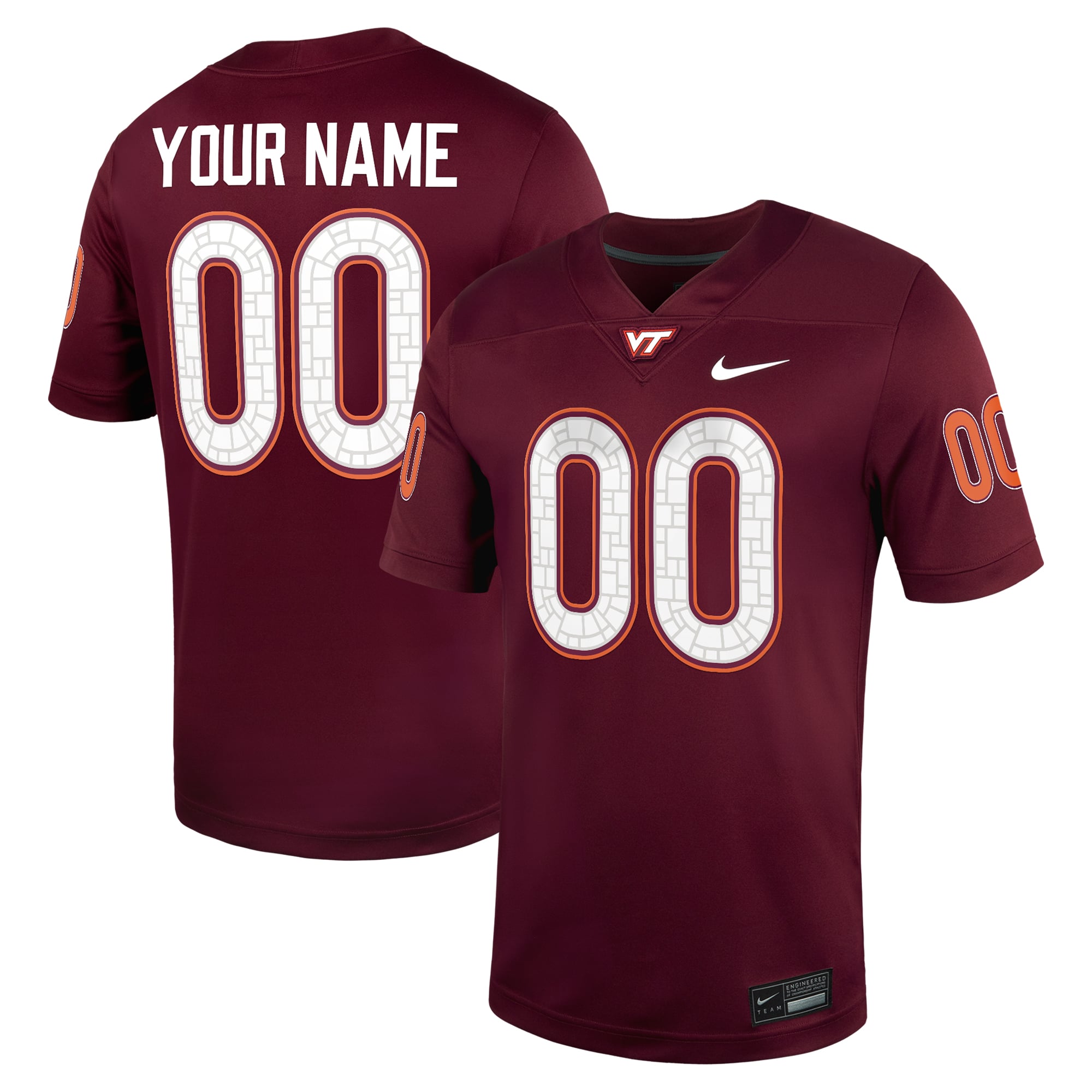 Virginia Tech Hokies Custom Football Jersey Maroon - front and back view