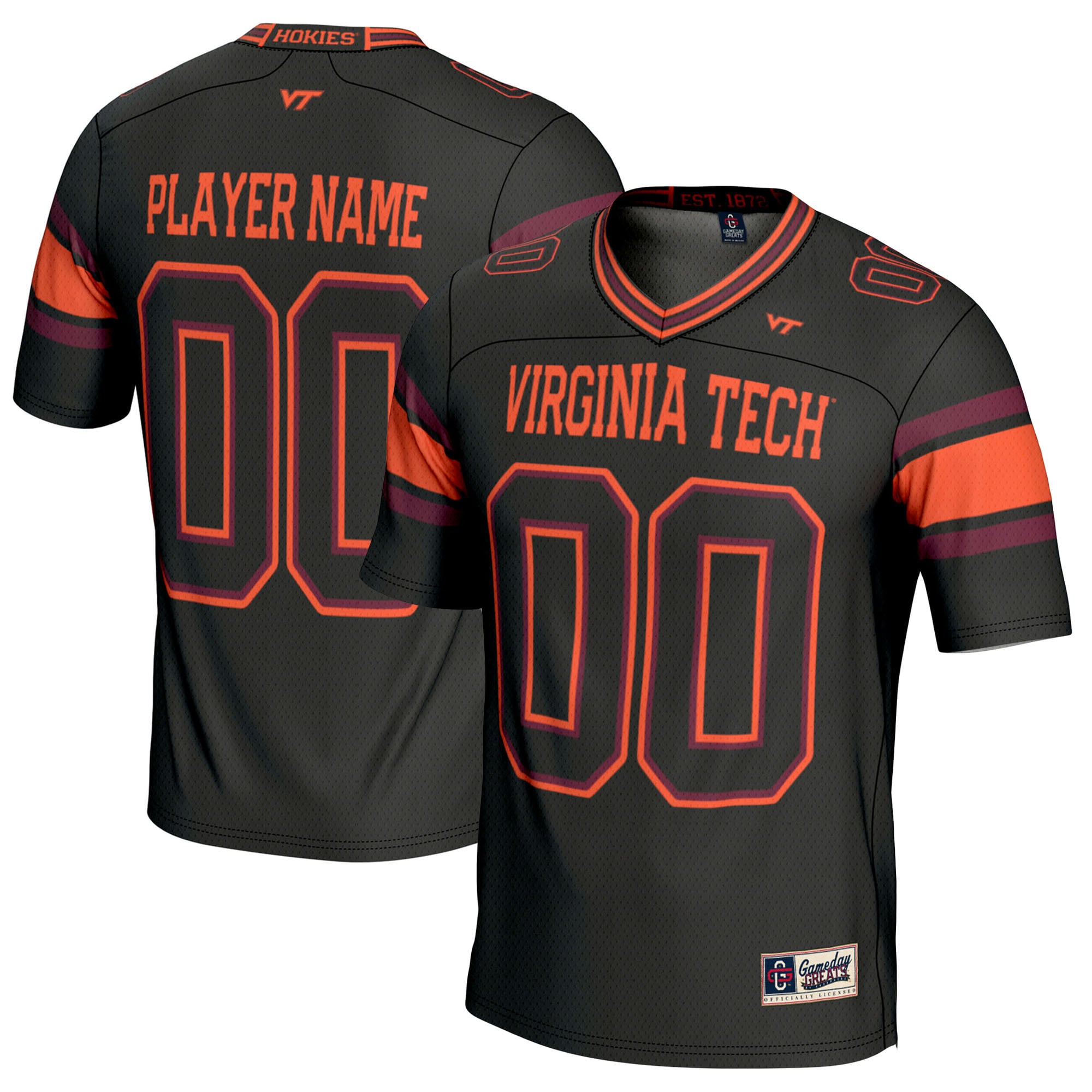 Virginia Tech Hokies Football Jersey Black - front and back view
