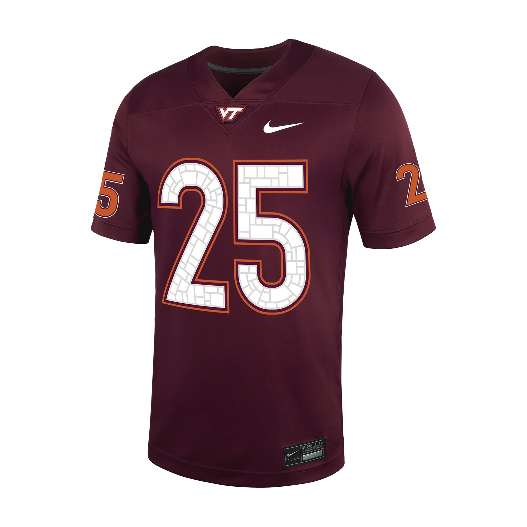 #25 Virginia Tech Hokies Football Jersey - Maroon - front view