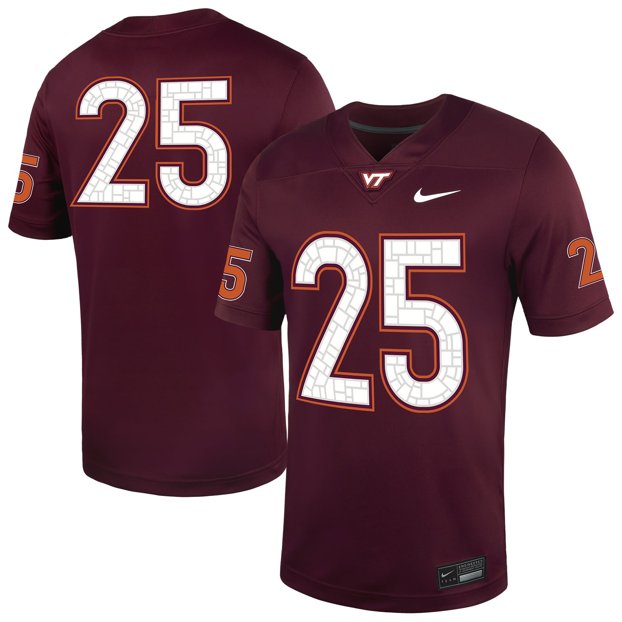 #25 Virginia Tech Hokies Football Jersey - Maroon - front and back view