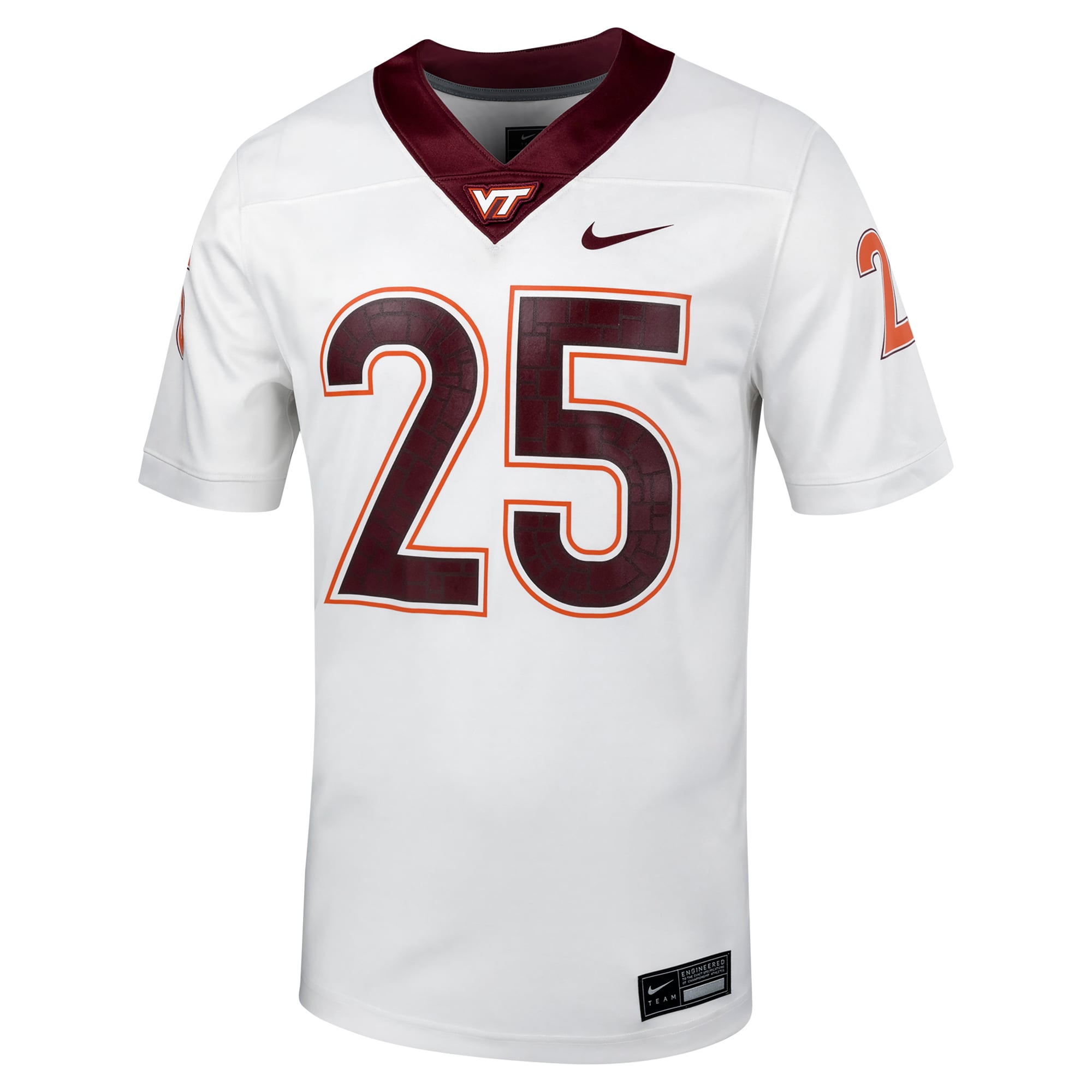 #25 Virginia Tech Hokies Football Jersey - White - front view