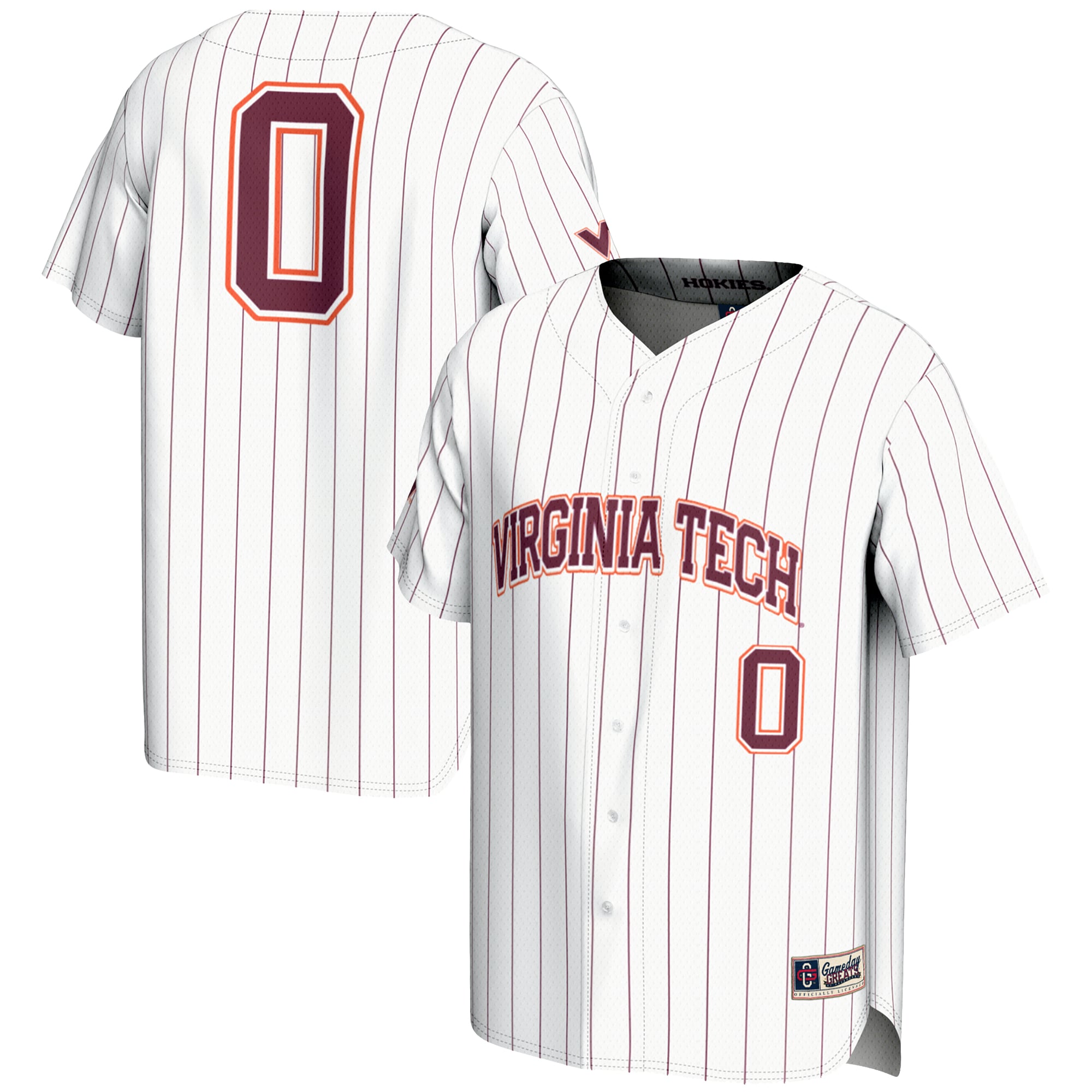 #0 Virginia Tech Hokies Lightweight Baseball Fashion Jersey White - front and back view