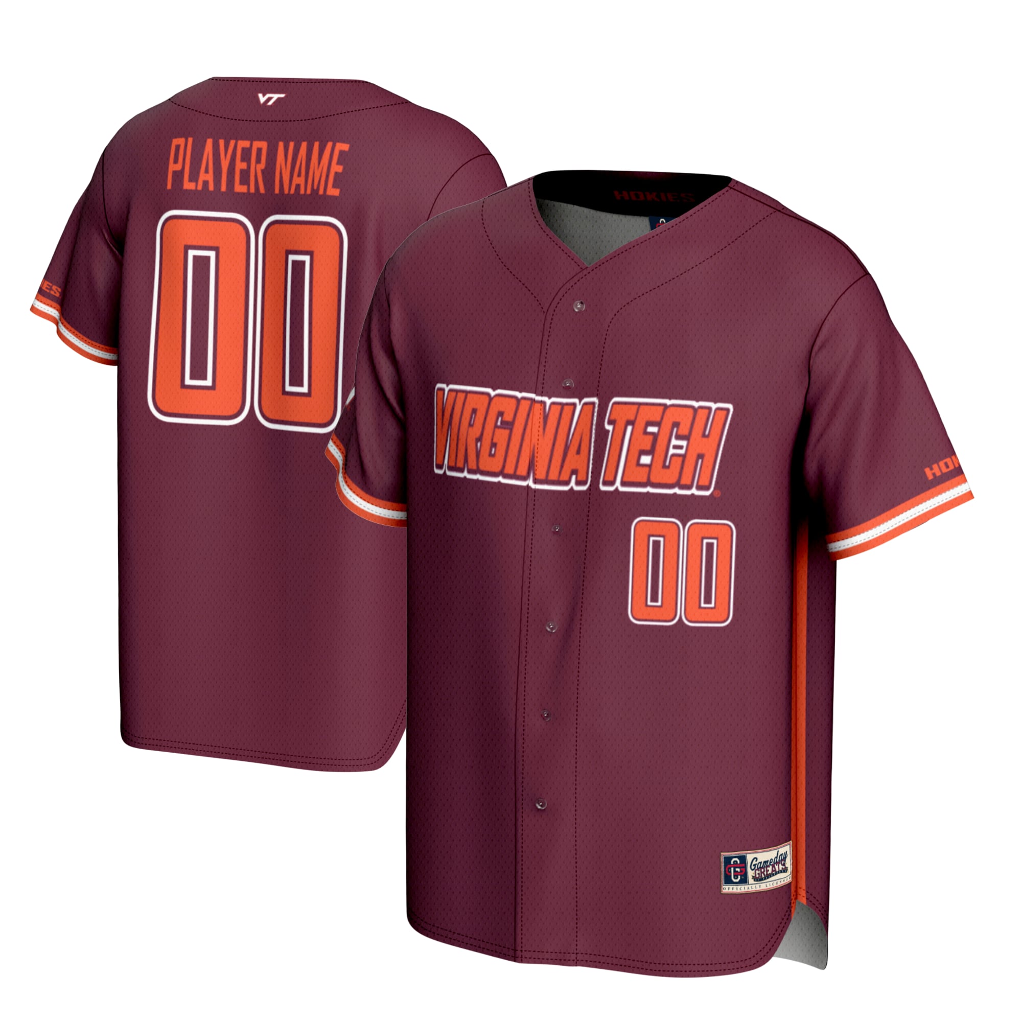 Virginia Tech Hokies Lightweight Baseball Jersey Maroon - front and back view