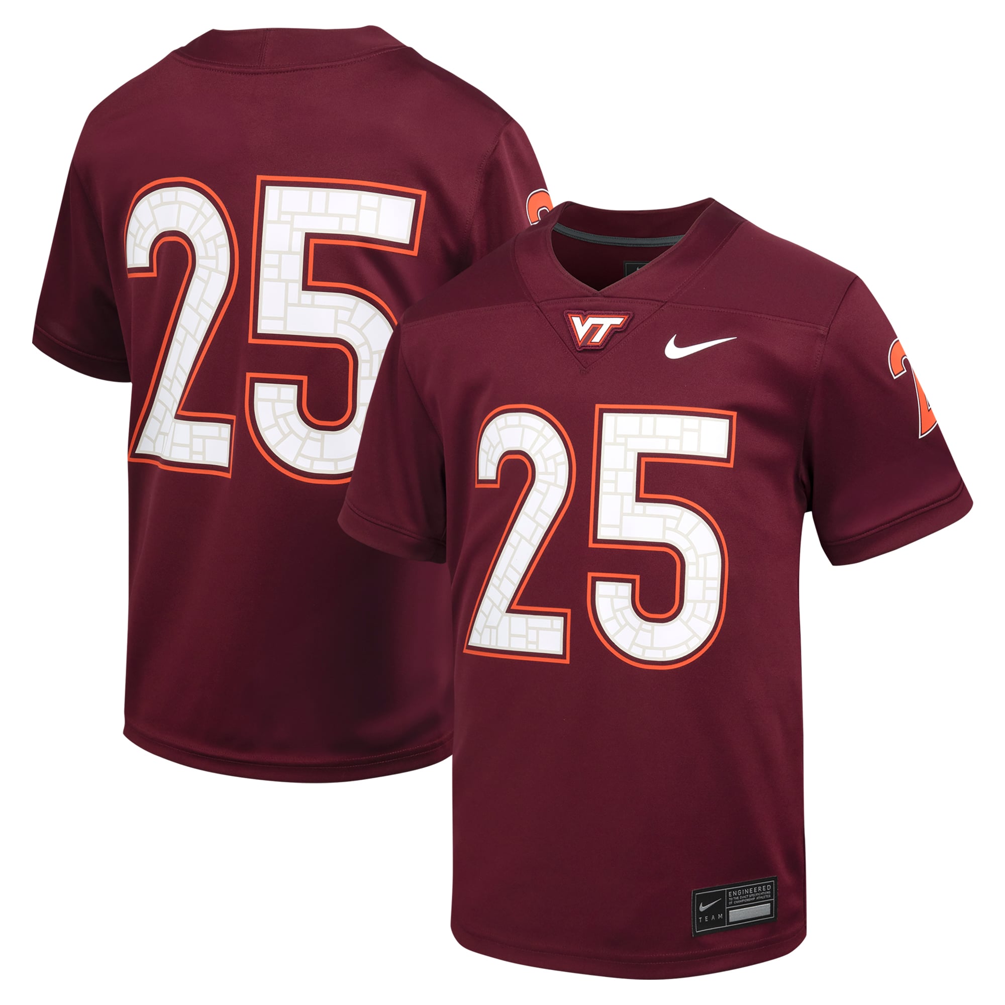 #25 Virginia Tech Hokies Toddler Football Jersey Maroon - front and back view