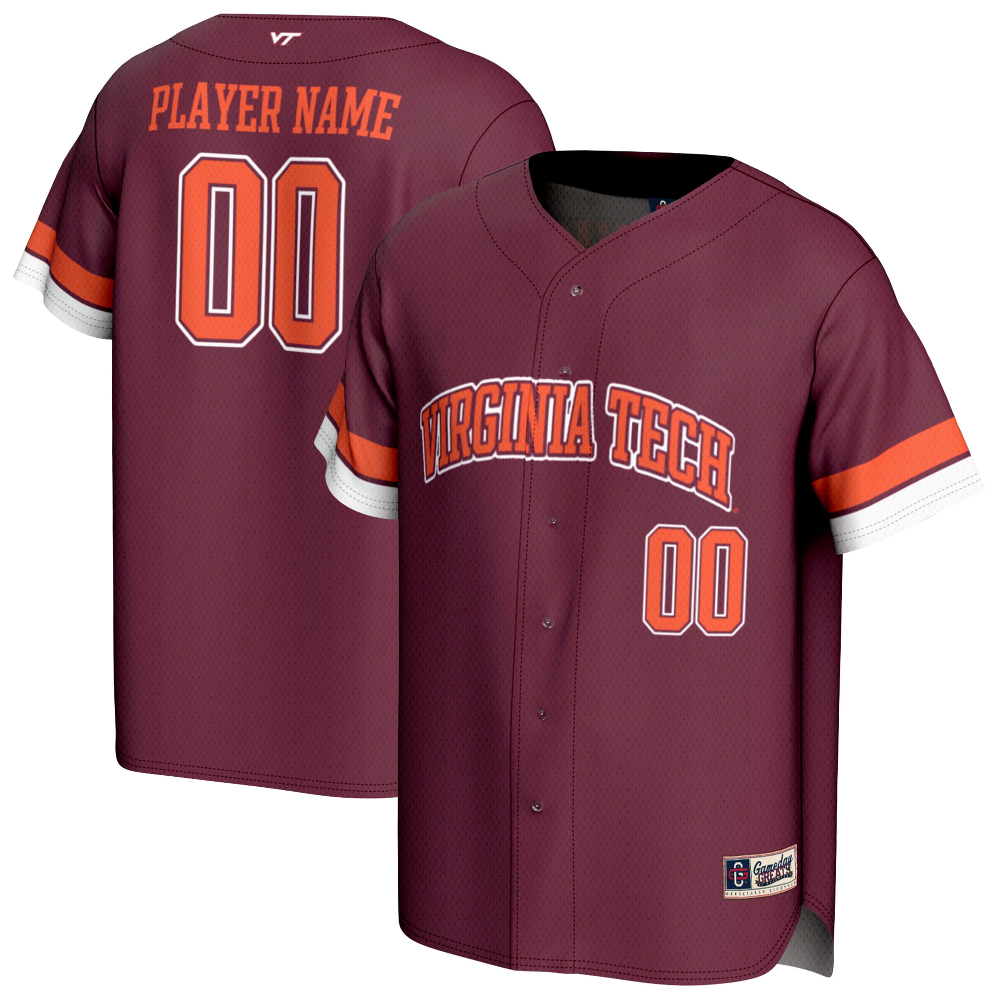 Virginia Tech Hokies Unisex Lightweight Baseball Jersey Maroon - front and back view