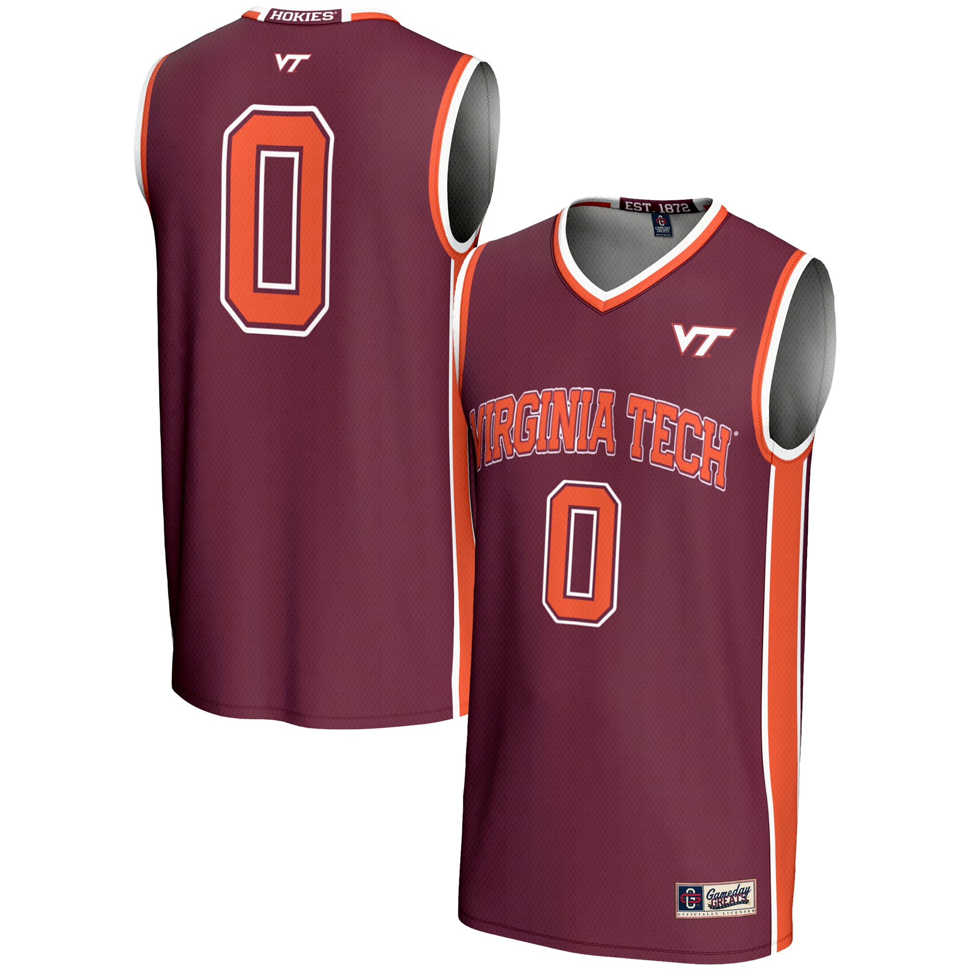 #0 Virginia Tech Hokies Unisex Lightweight Basketball Jersey Maroon - front and back view