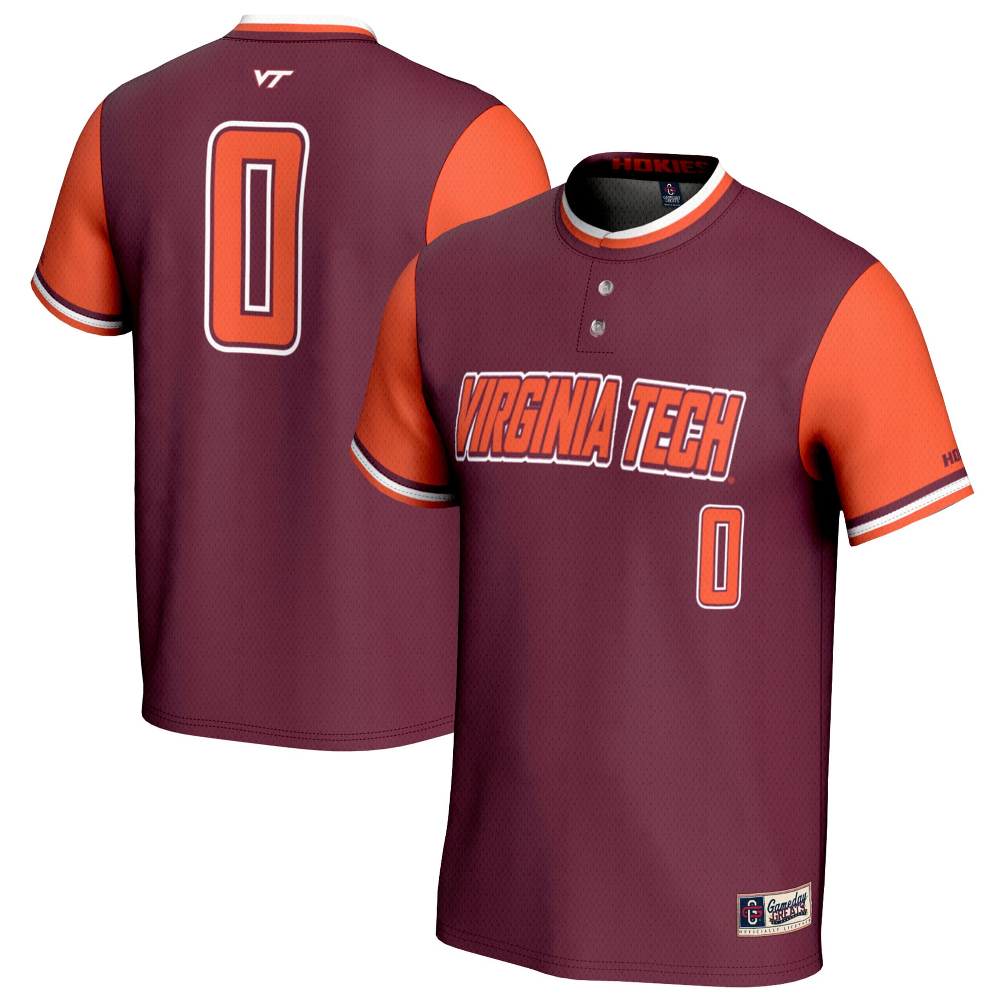 #0 Virginia Tech Hokies Unisex Softball Fashion Jersey Maroon - front and back view