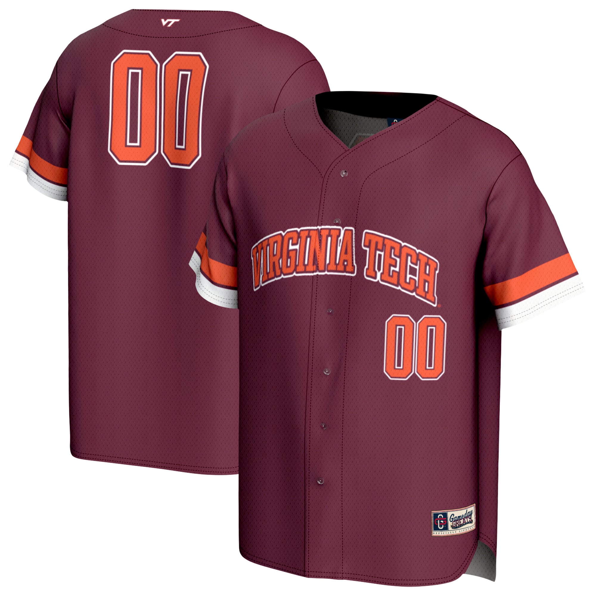 #00 Virginia Tech Hokies Youth Lightweight Collegiate Baseball Fashion Jersey - front and back view