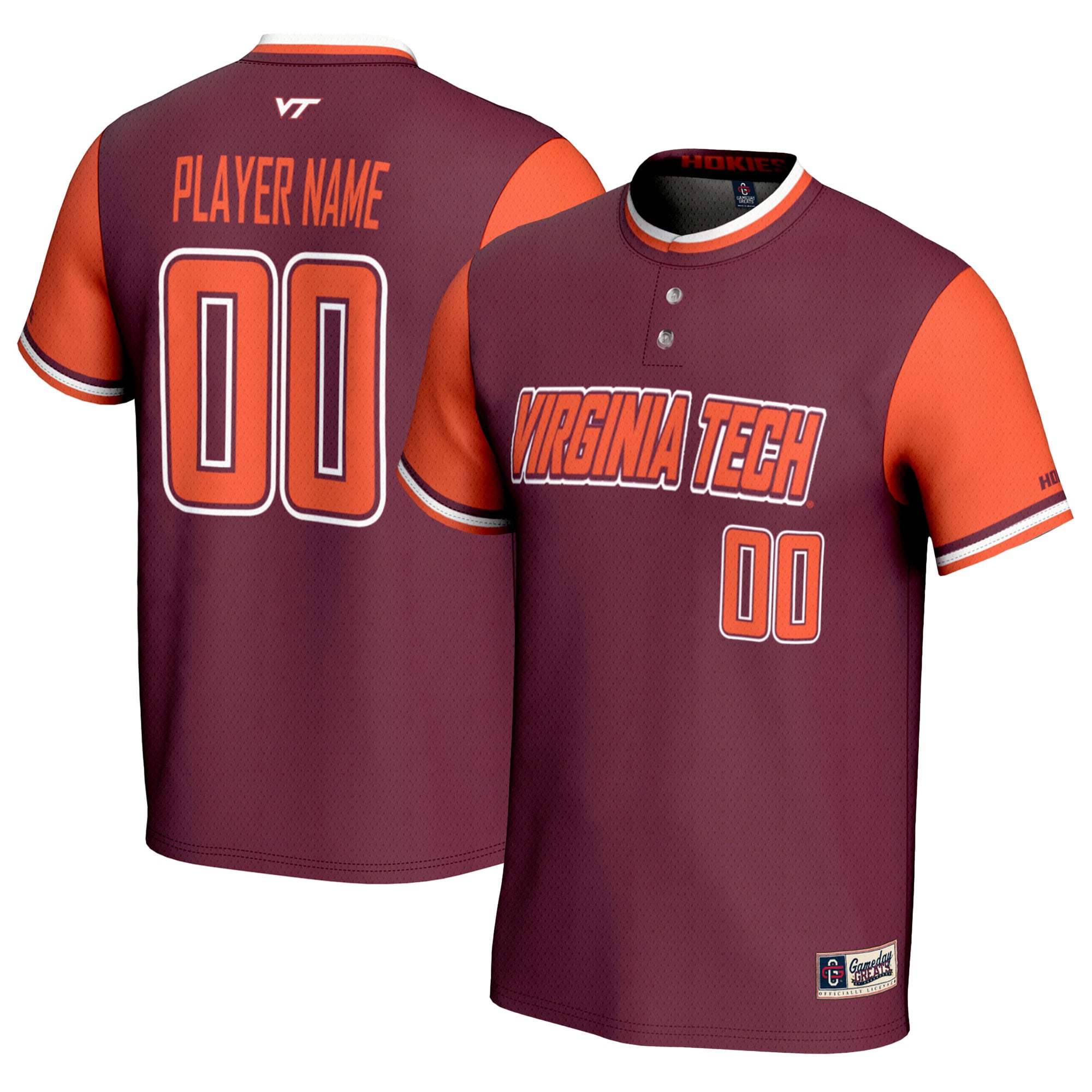 Virginia Tech Hokies Youth Lightweight Softball Jersey Maroon - front and back view