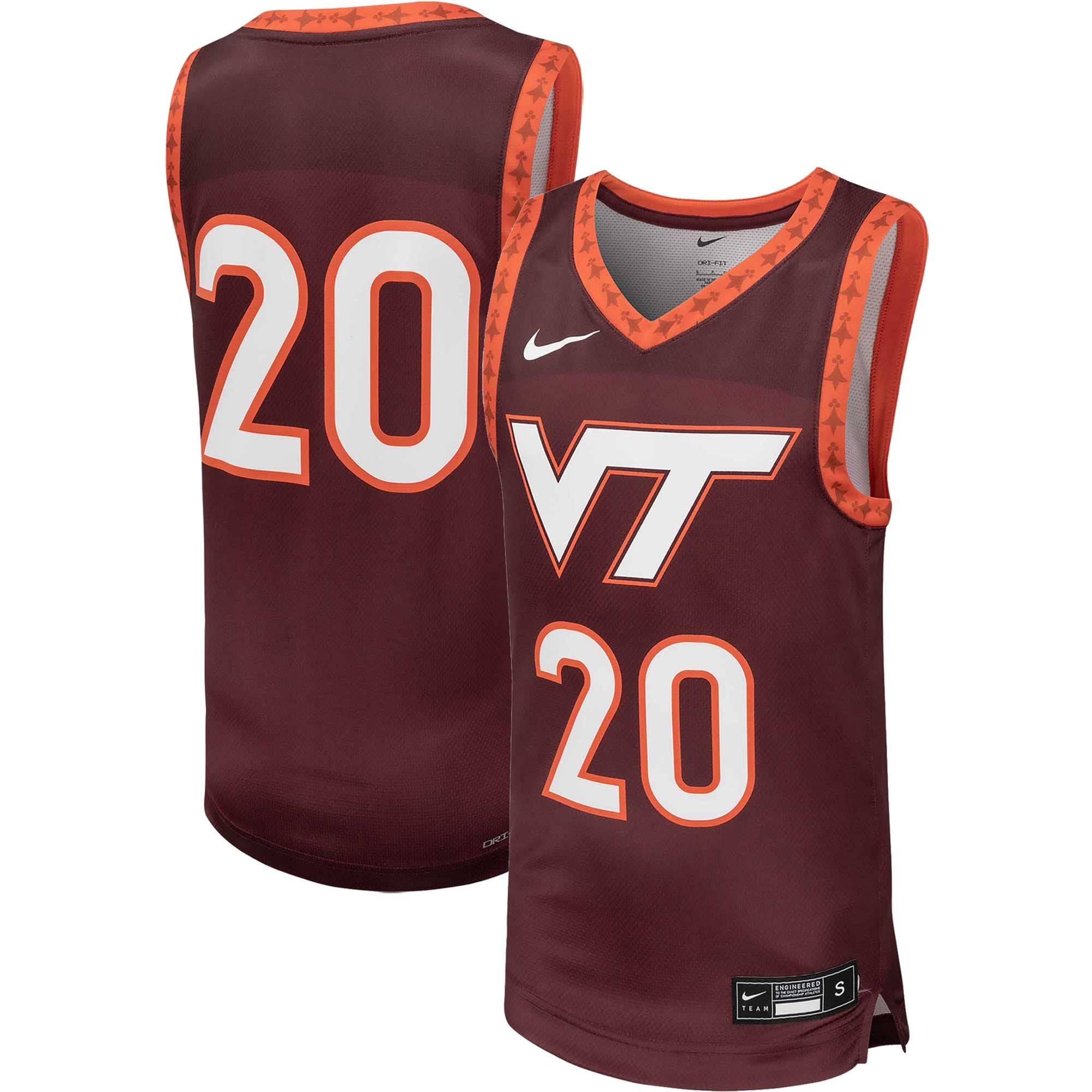 #20 Virginia Tech Hokies Youth Team Basketball Jersey Maroon - front and back view