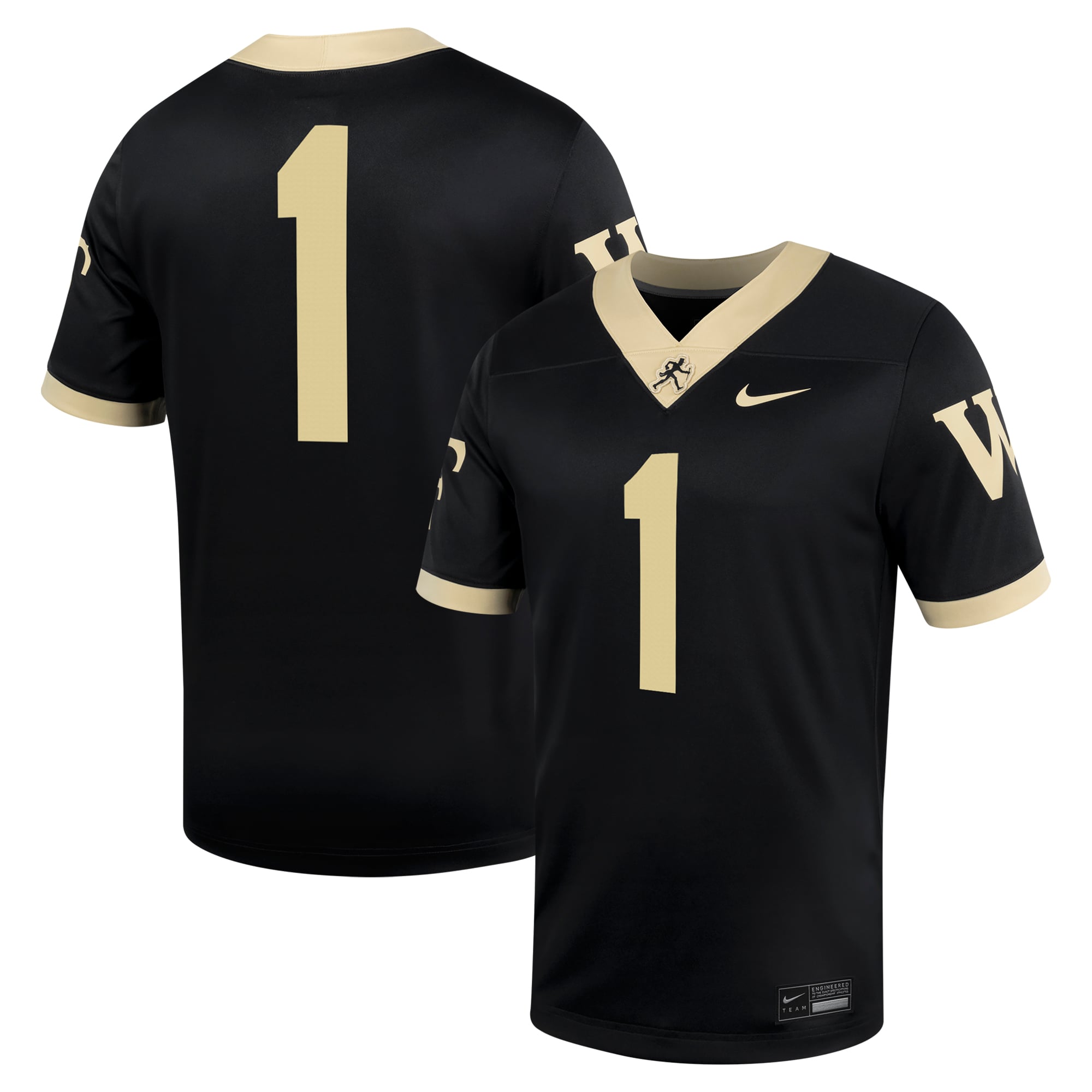 #1 Wake Forest Demon Deacons Football Jersey - Black - front and back view