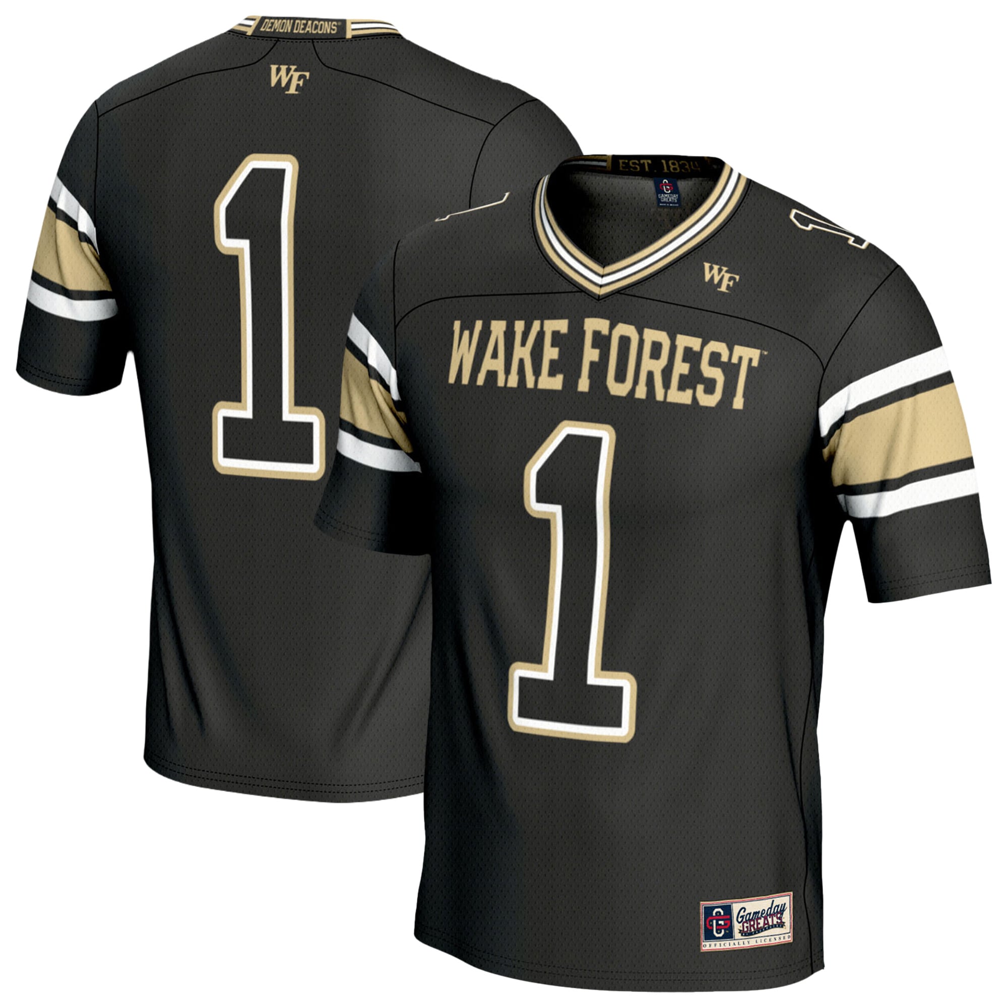 #1 Wake Forest Demon Deacons Unisex Lightweight Football Fashion Jersey Black - front and back view