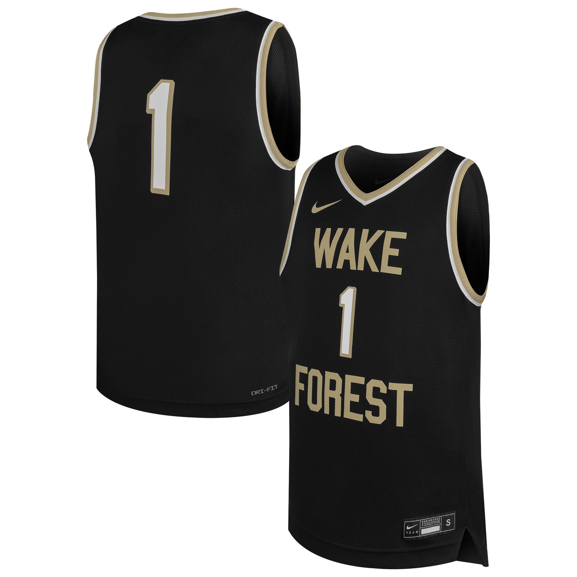 #1 Wake Forest Demon Deacons Youth Basketball Jersey Black - front and back view