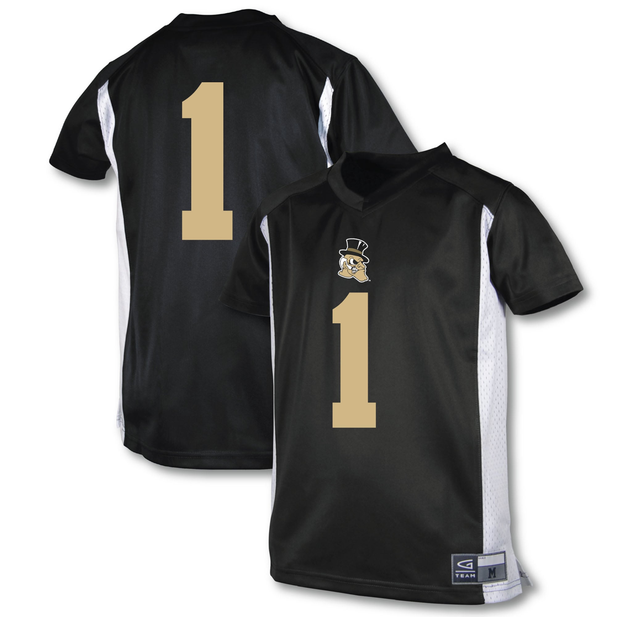 #1 Wake Forest Demon Deacons Youth Football Jersey Black - front and back view