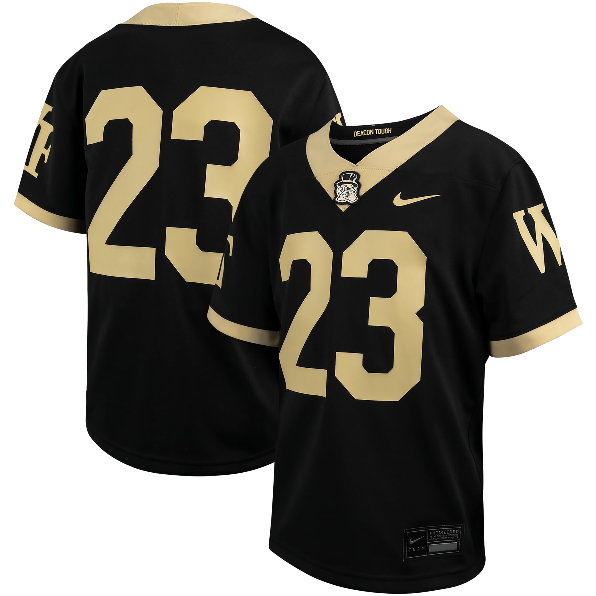 #23 Wake Forest Demon Deacons Youth Jersey Black - front and back view