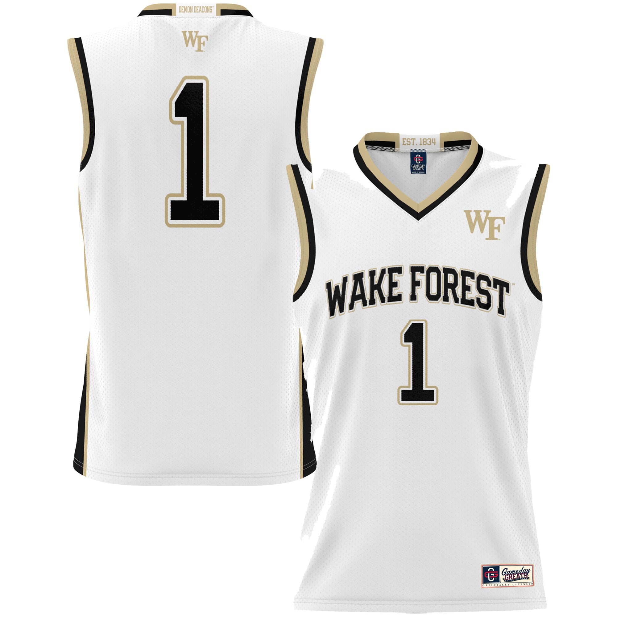 #1 Wake Forest Demon Deacons Youth Lightweight Basketball Jersey White - front and back view