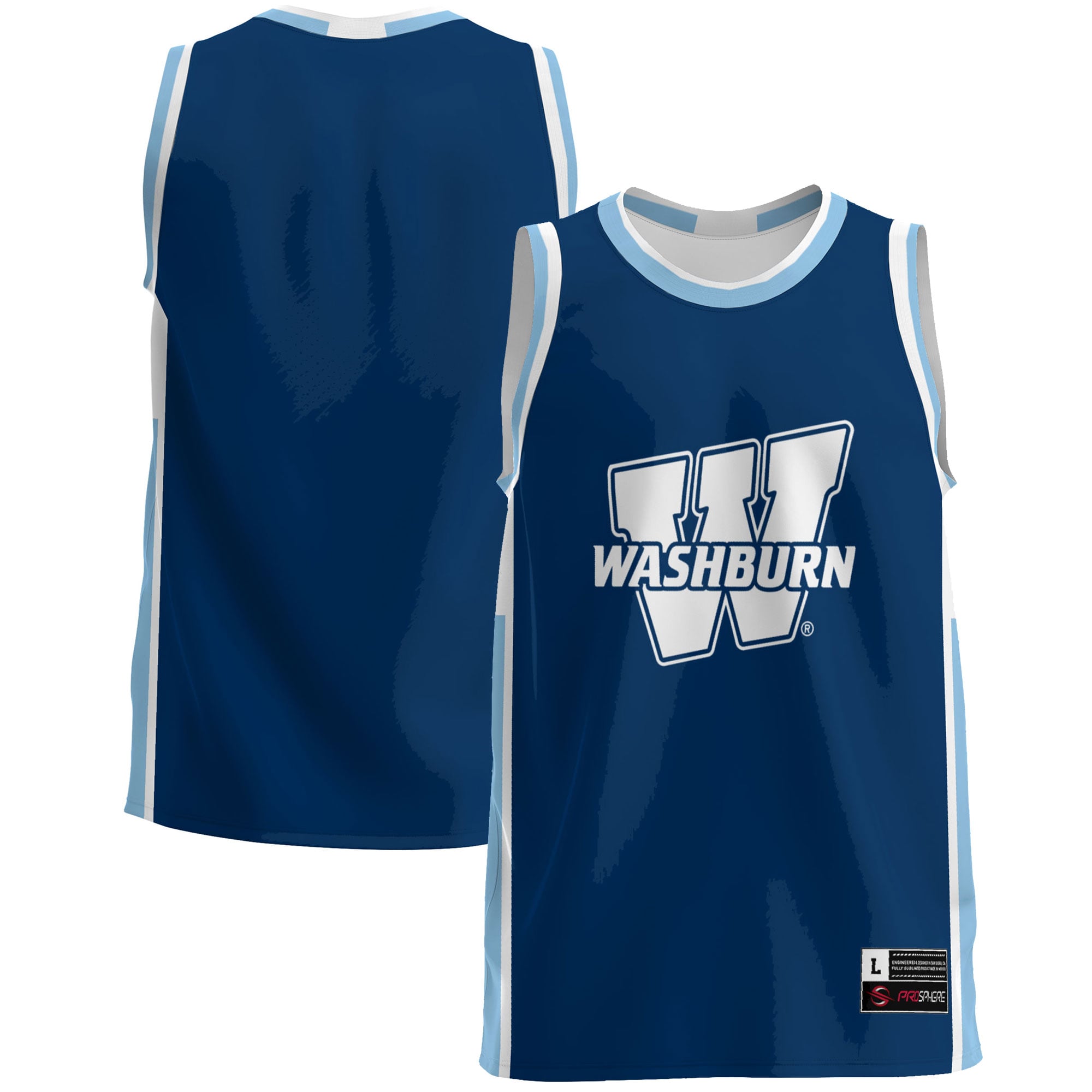 Washburn Ichabods Lightweight Basketball Jersey Blue - front and back view