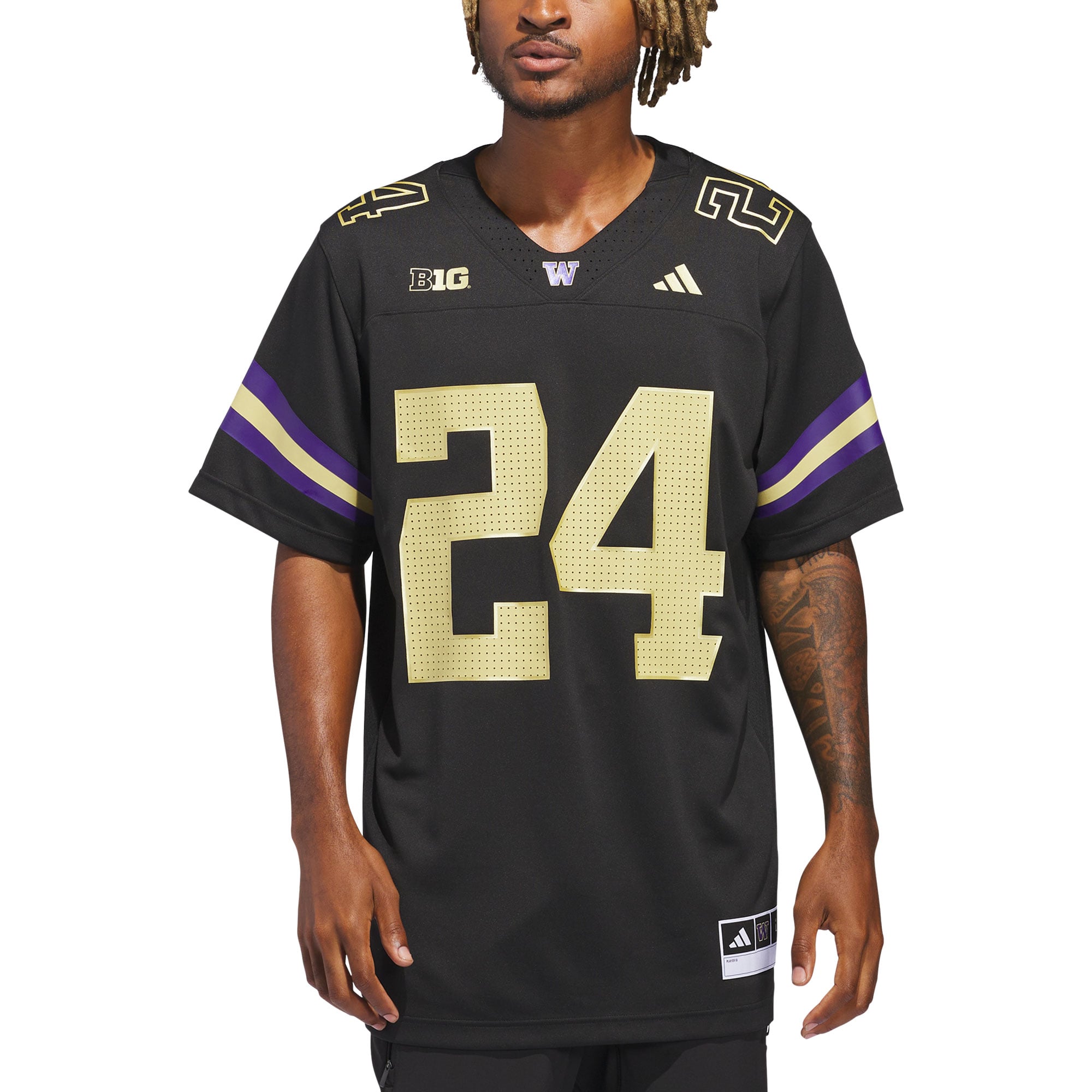 #24 Washington Huskies Alternate Strategy Jersey Black - front and back view