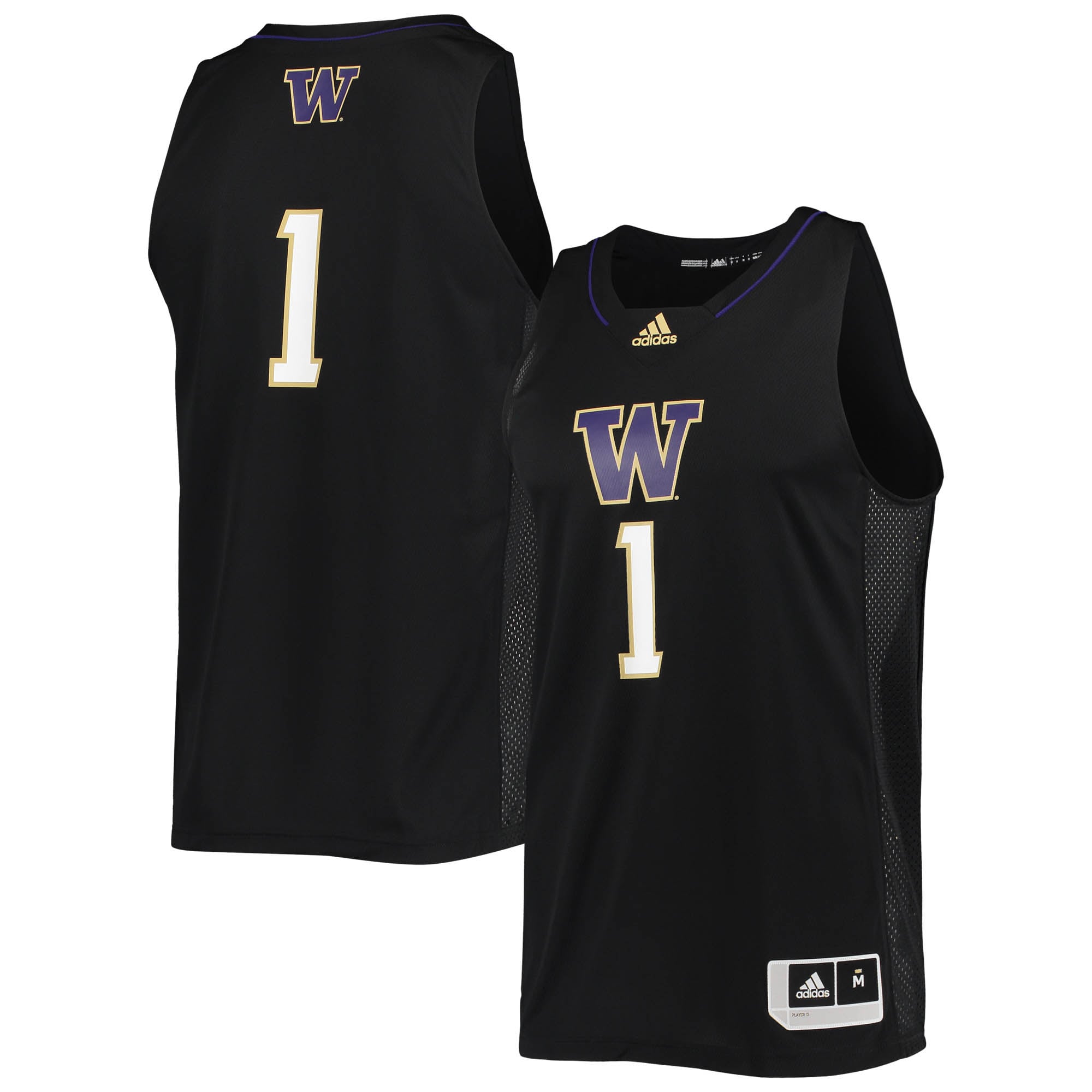 #1 Washington Huskies Basketball Jersey Black - front and back view