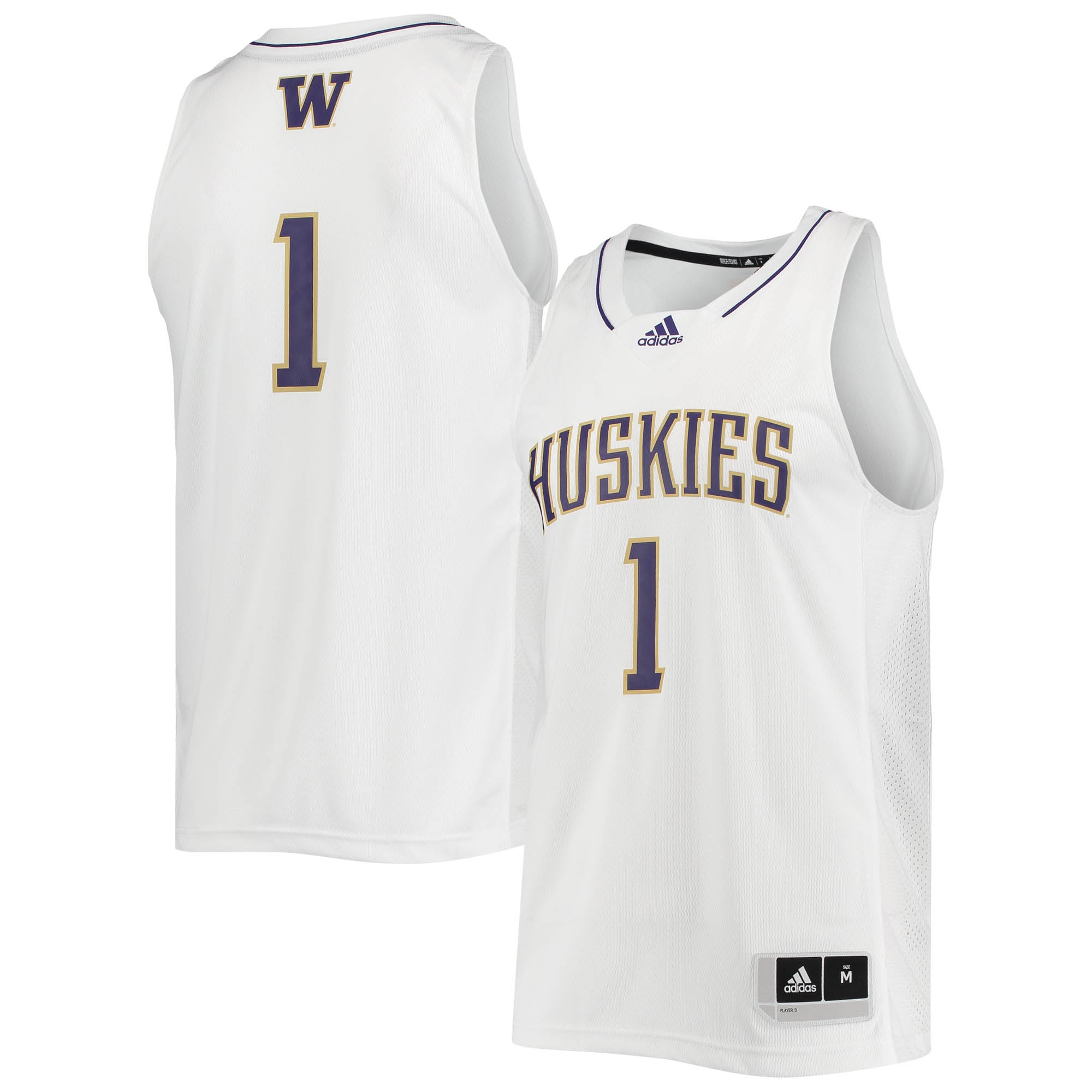 #1 Washington Huskies Basketball Jersey White - front and back view