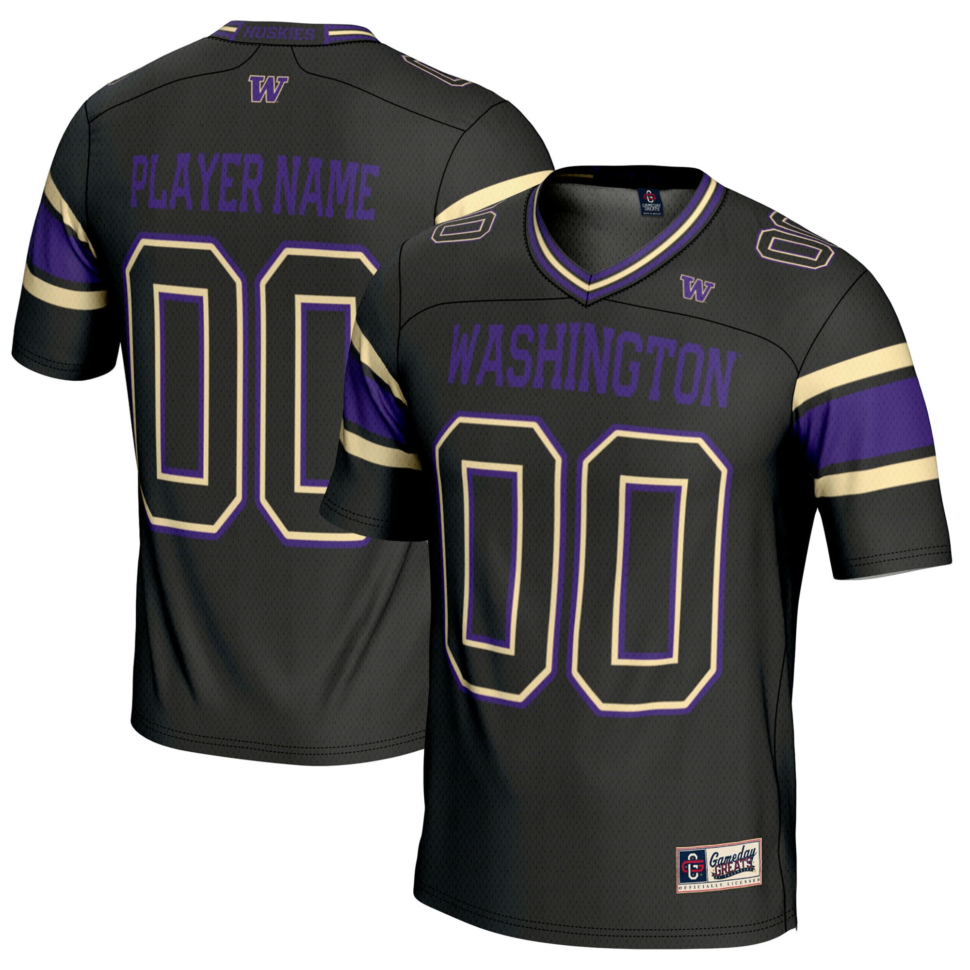 Washington Huskies Football Jersey Black - front and back view