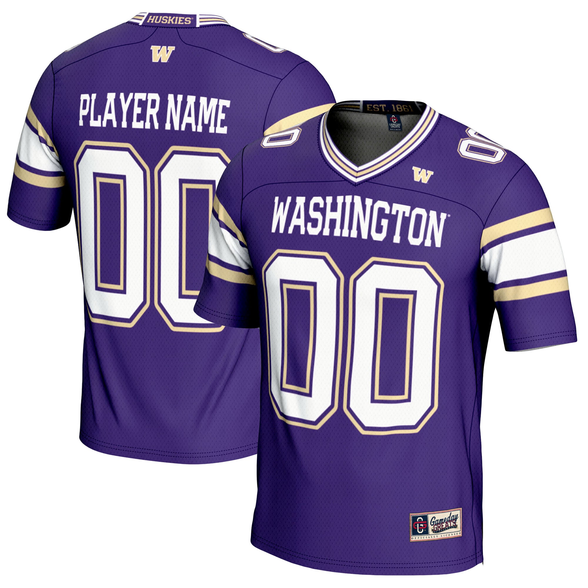 Washington Huskies Football Jersey Purple - front and back view