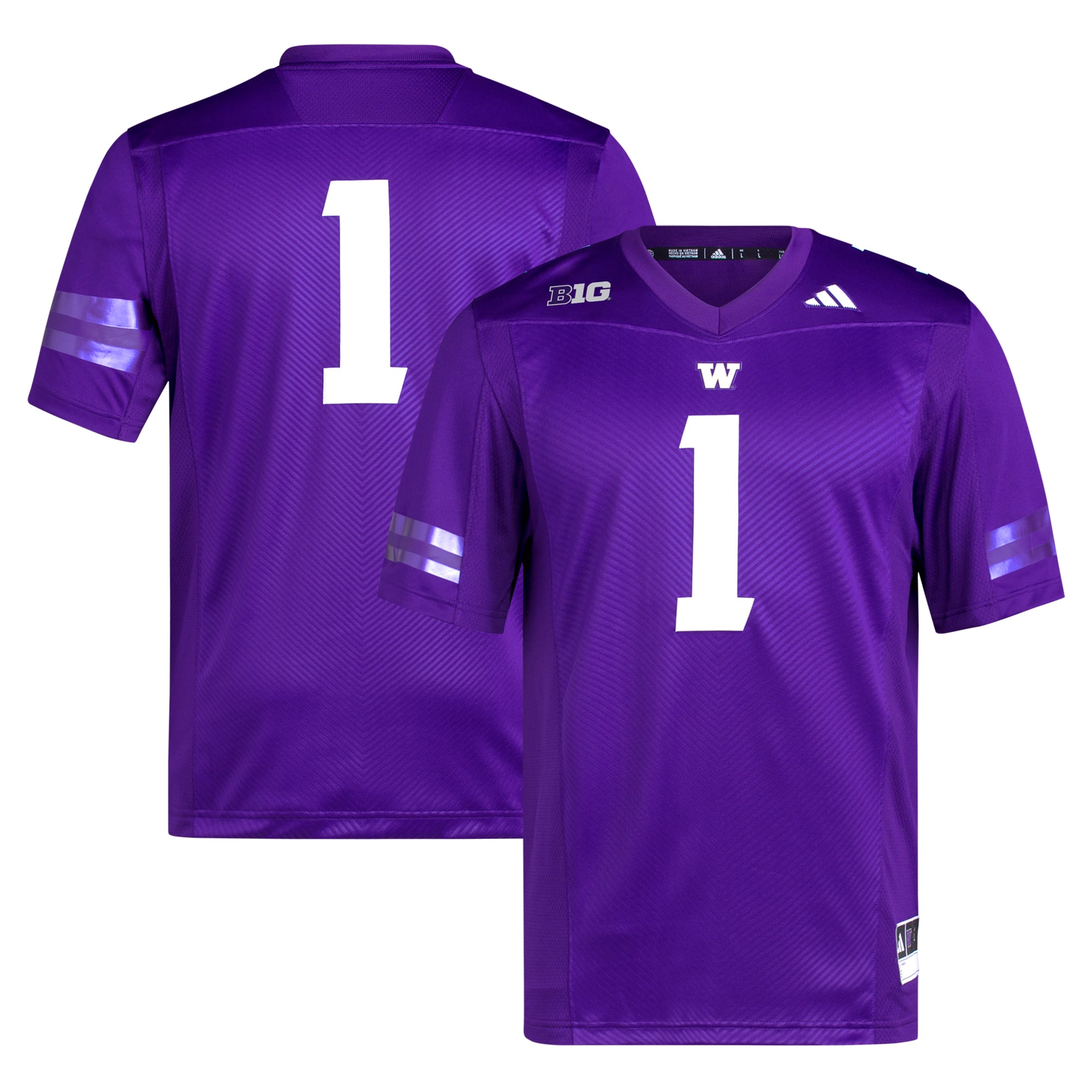 #1 Washington Huskies Football Jersey Purple - front and back view