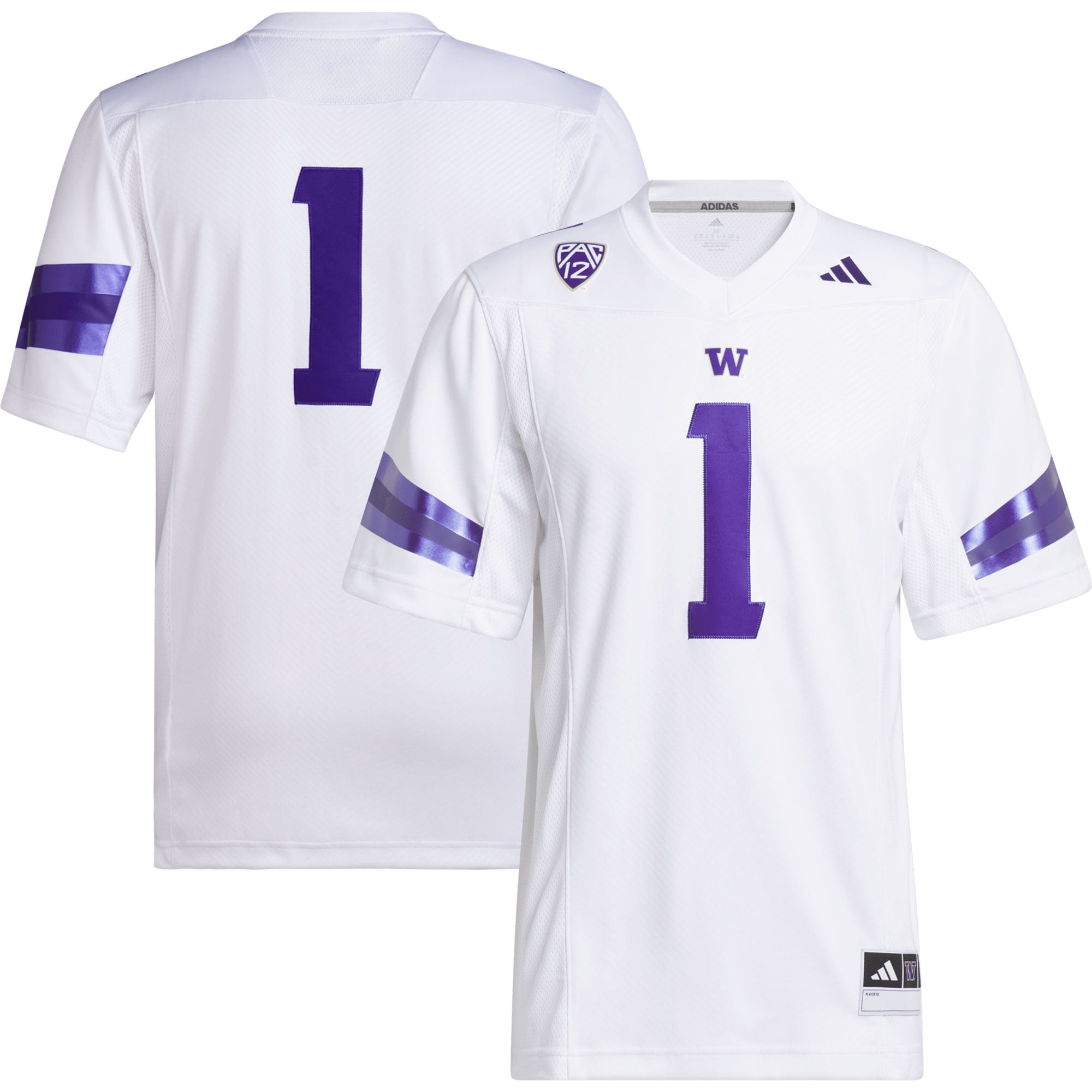 #1 Washington Huskies Football Jersey White - front and back view
