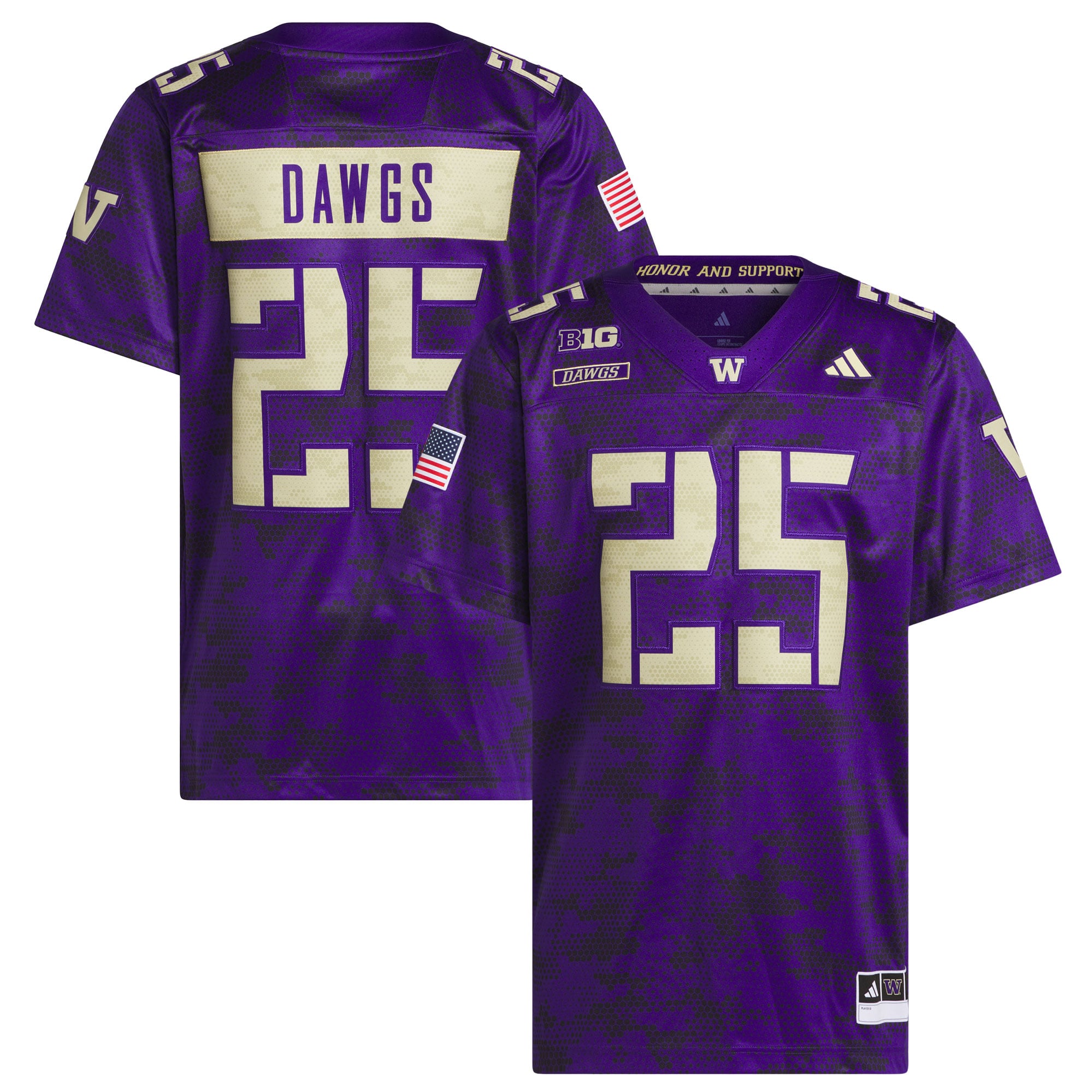 #25 Washington Huskies Honor & Support Strategy Jersey Purple - front and back view