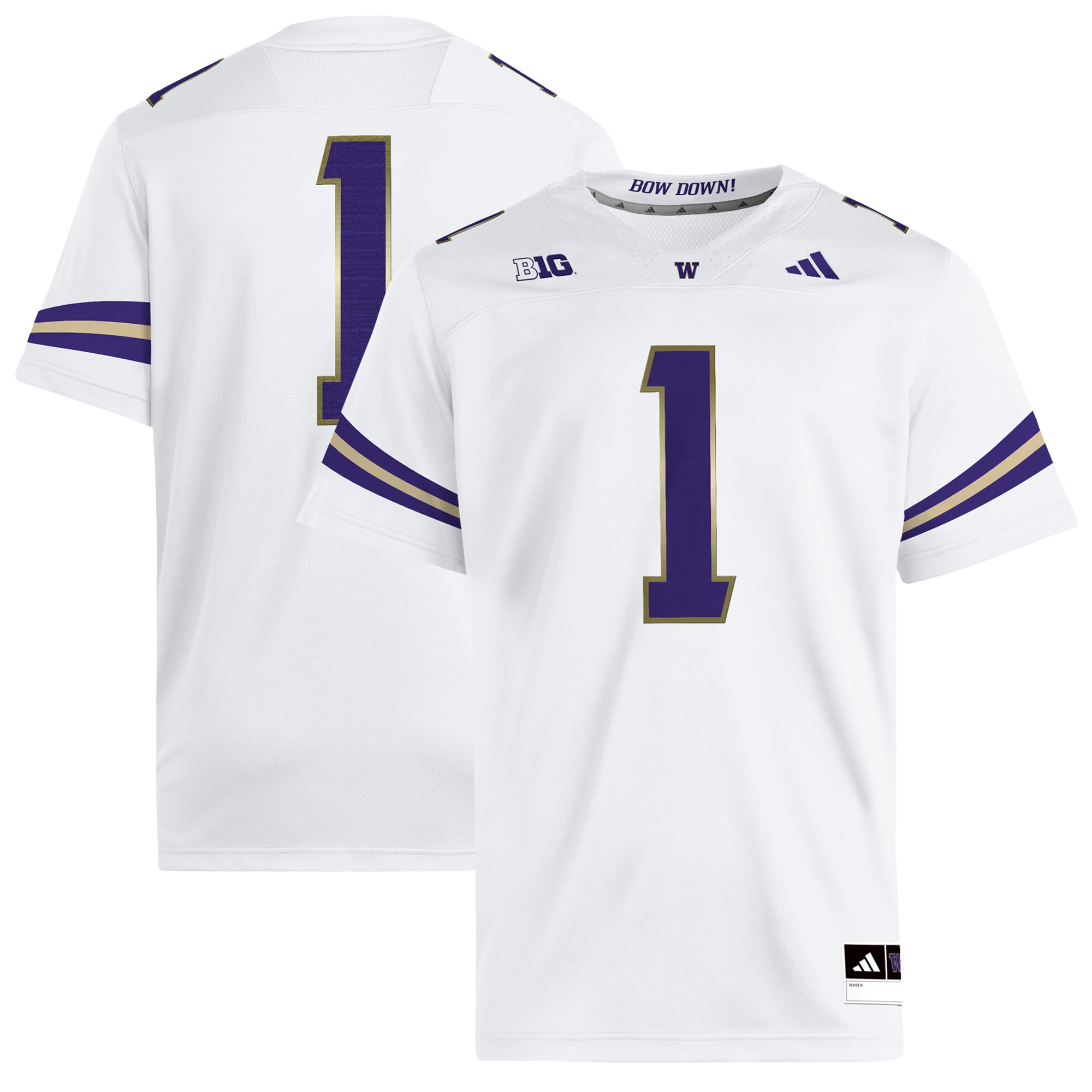 #1 Washington Huskies Jersey White - front and back view