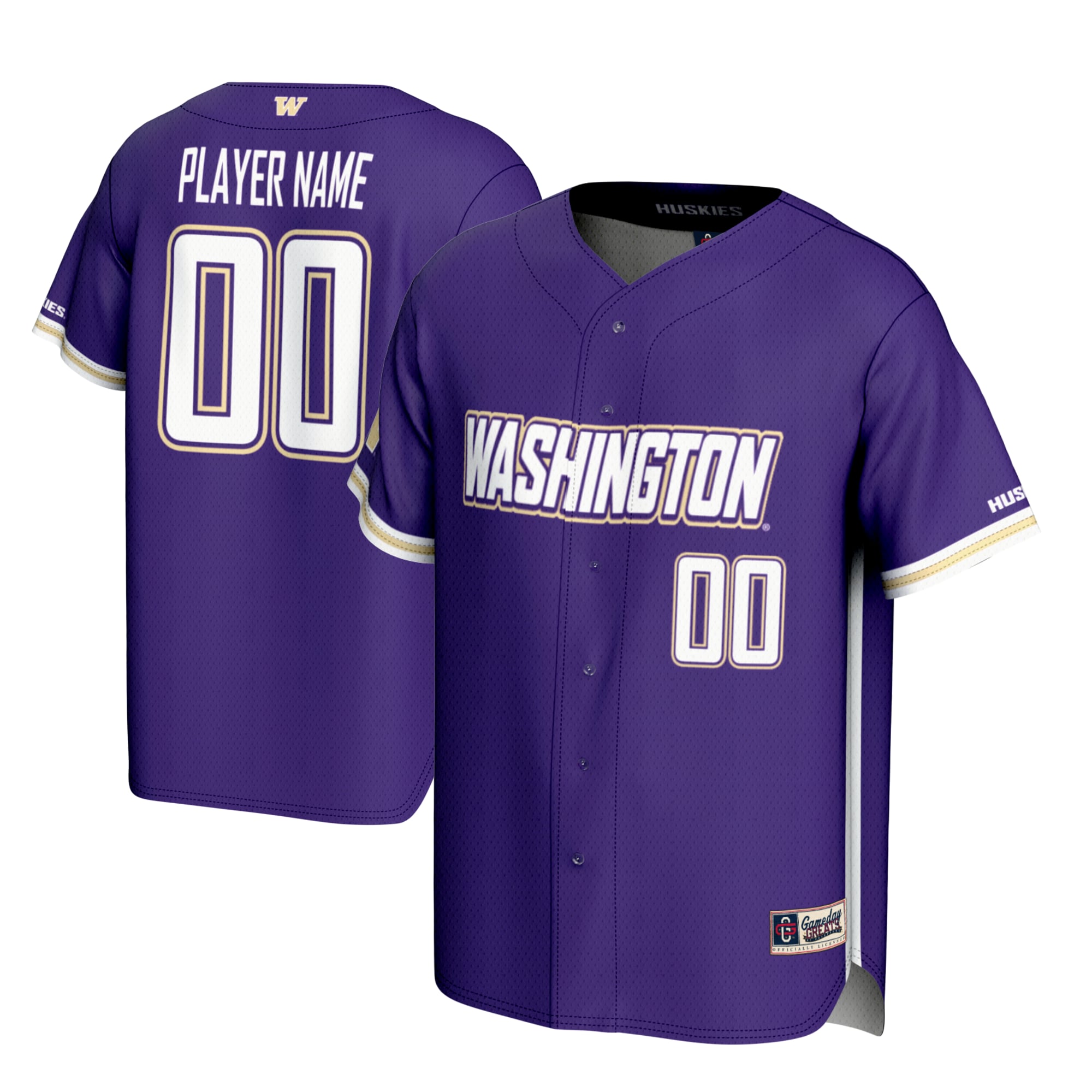 Washington Huskies Lightweight Baseball Jersey Purple - front and back view