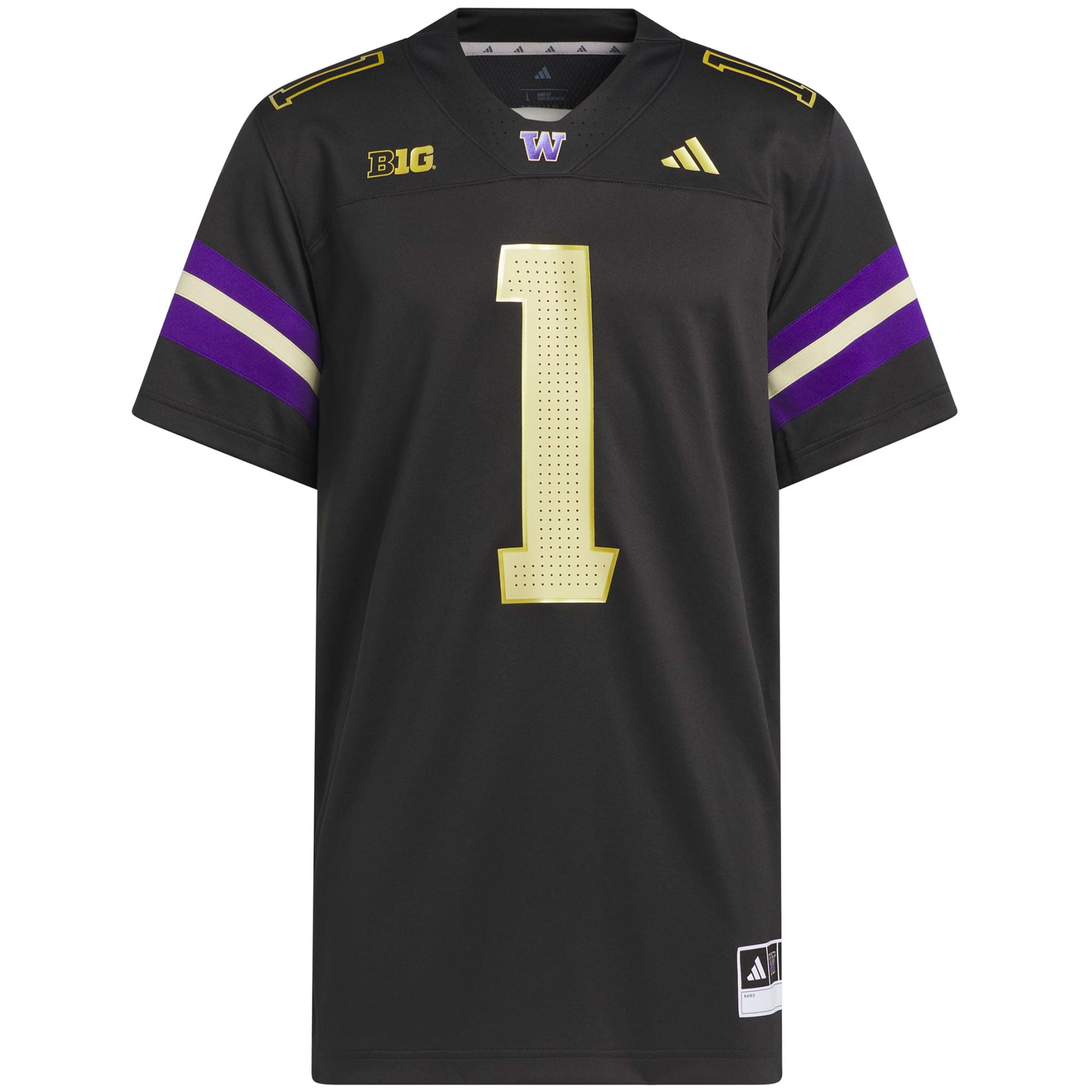 #1 Washington Huskies Strategy Jersey Black - front and back view