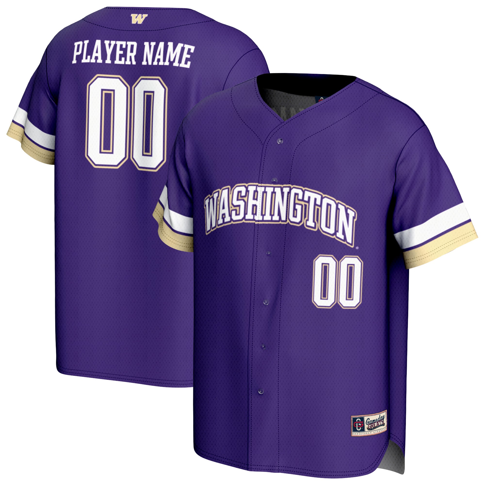 Washington Huskies Unisex Lightweight Baseball Jersey Purple - front and back view
