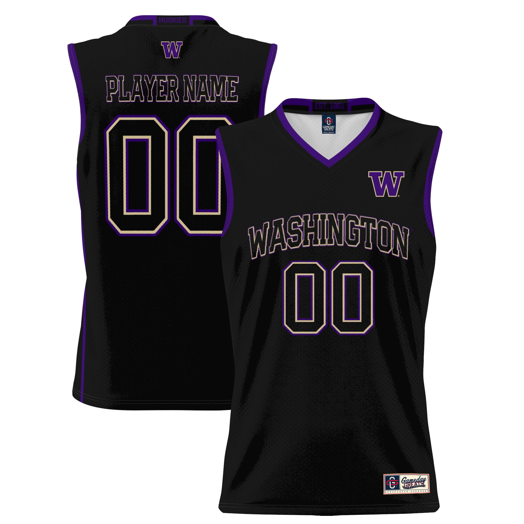 Washington Huskies Unisex Lightweight Women's Basketball Jersey Black - front and back view