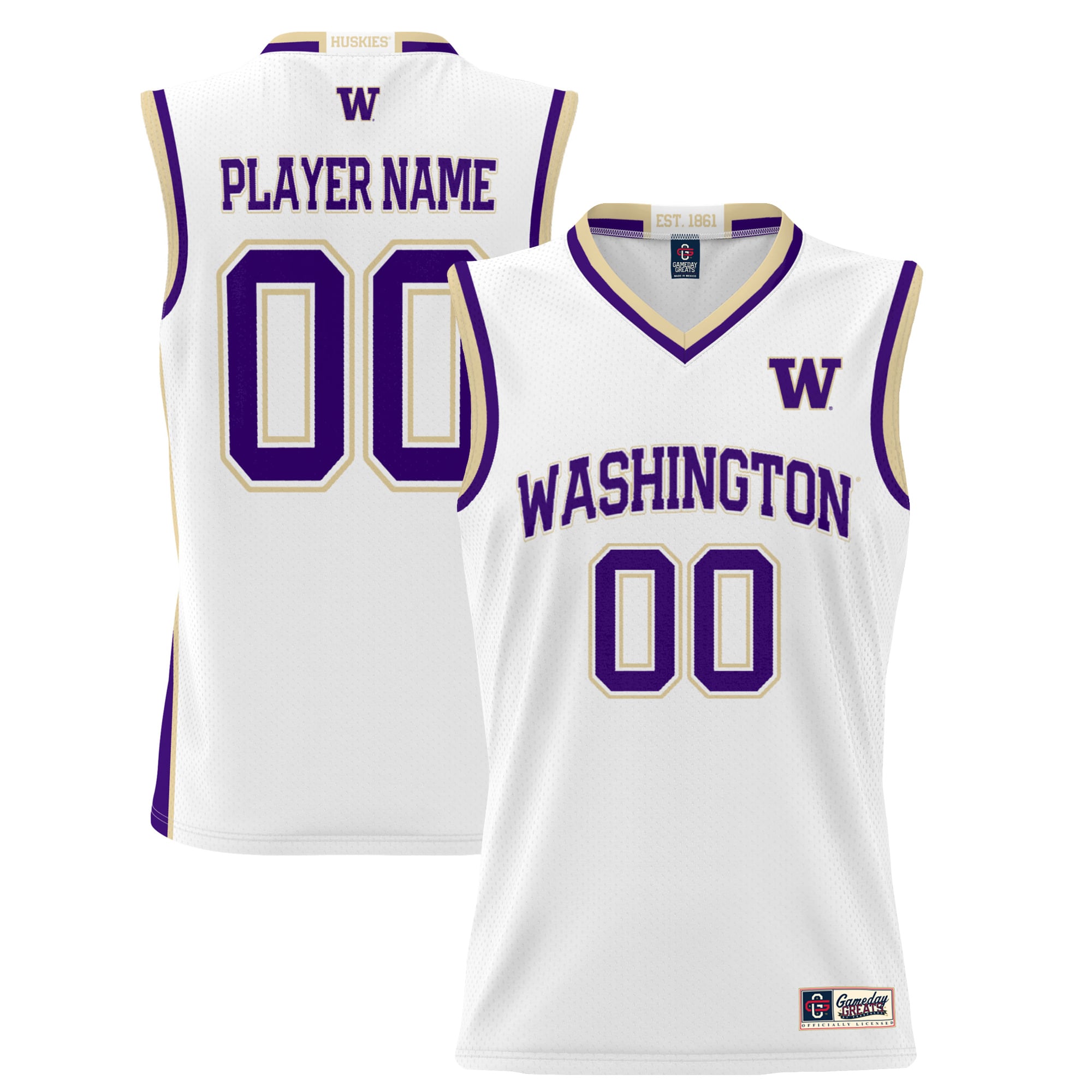 Washington Huskies Youth Lightweight Women's Basketball Jersey White - front and back view