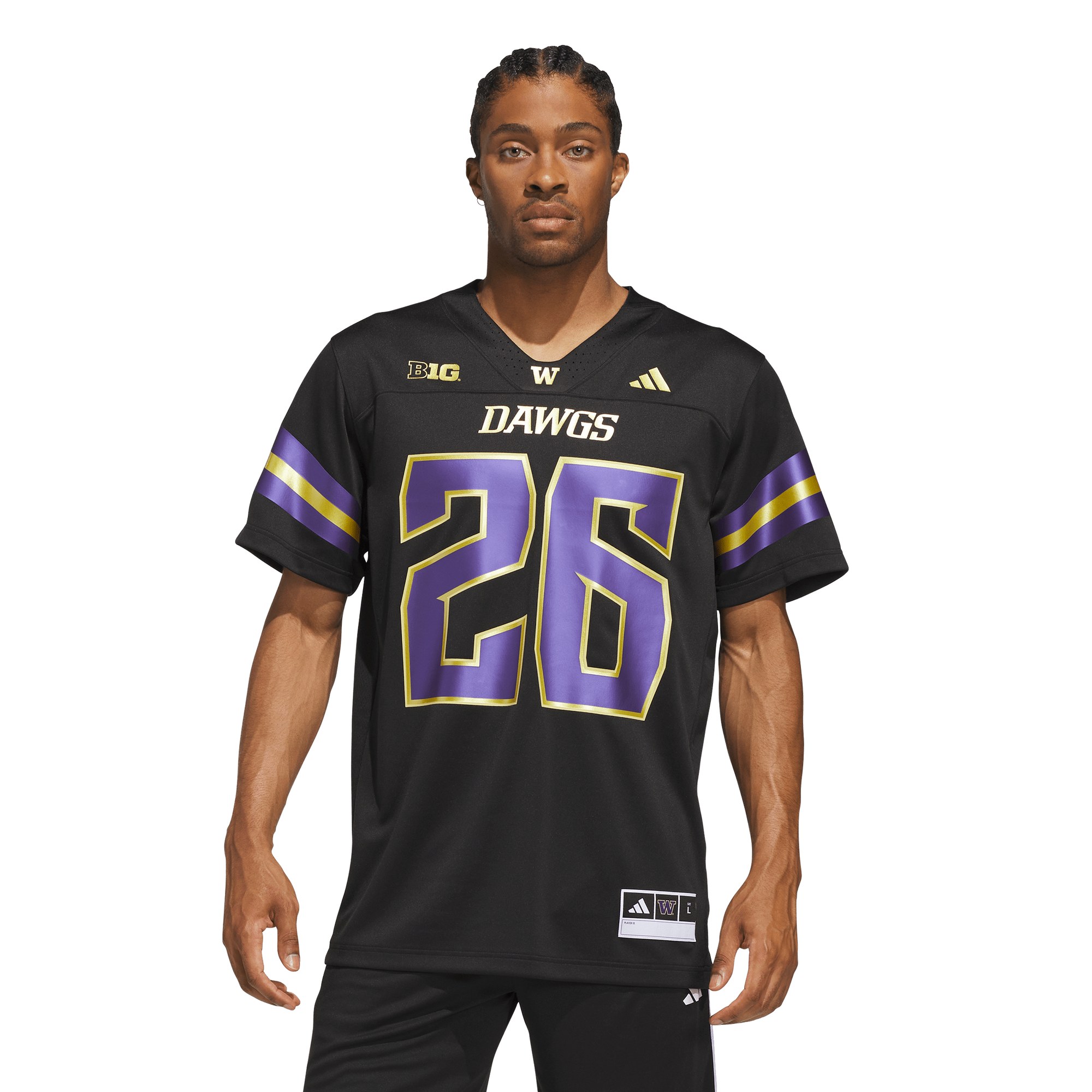 #26 Washington Huskies Unleash the Dawgs Strategy Jersey Black - front and back view