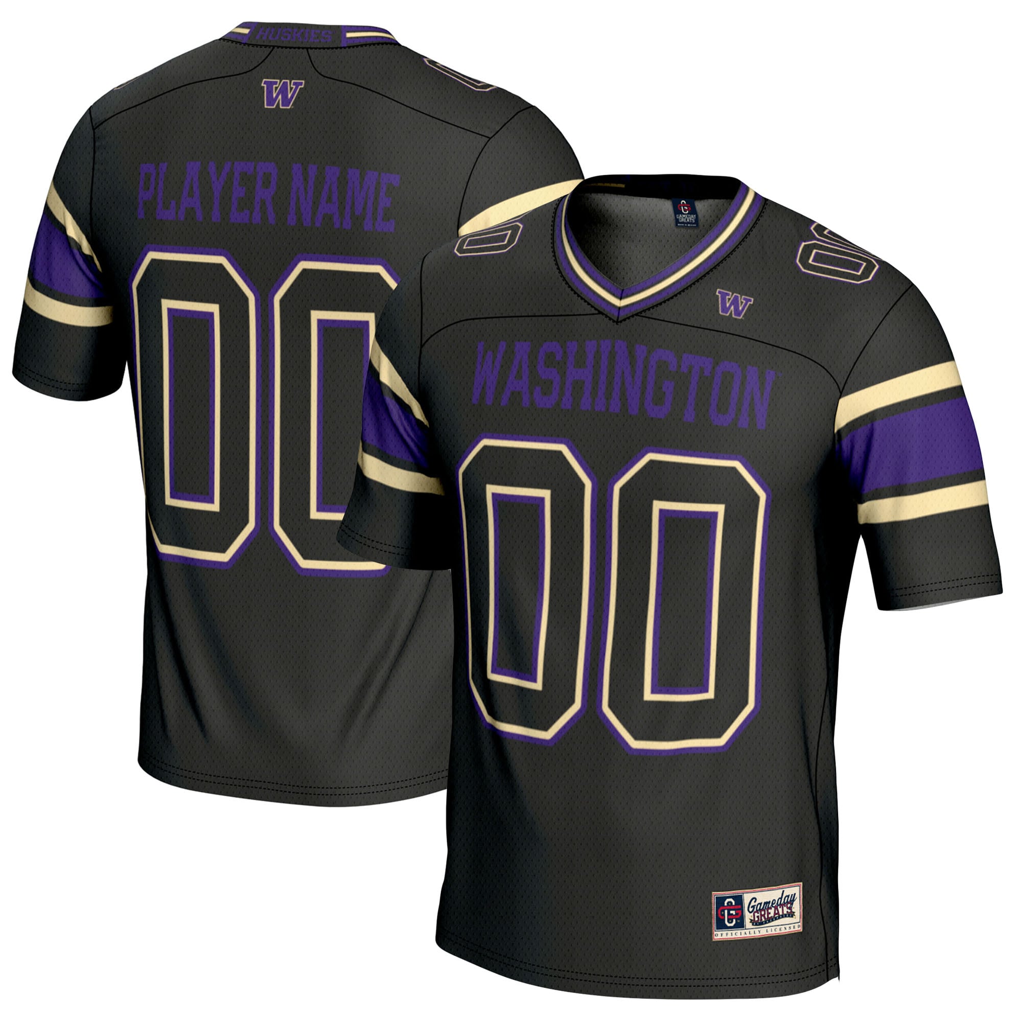 Washington Huskies Youth Football Jersey Black - front and back view