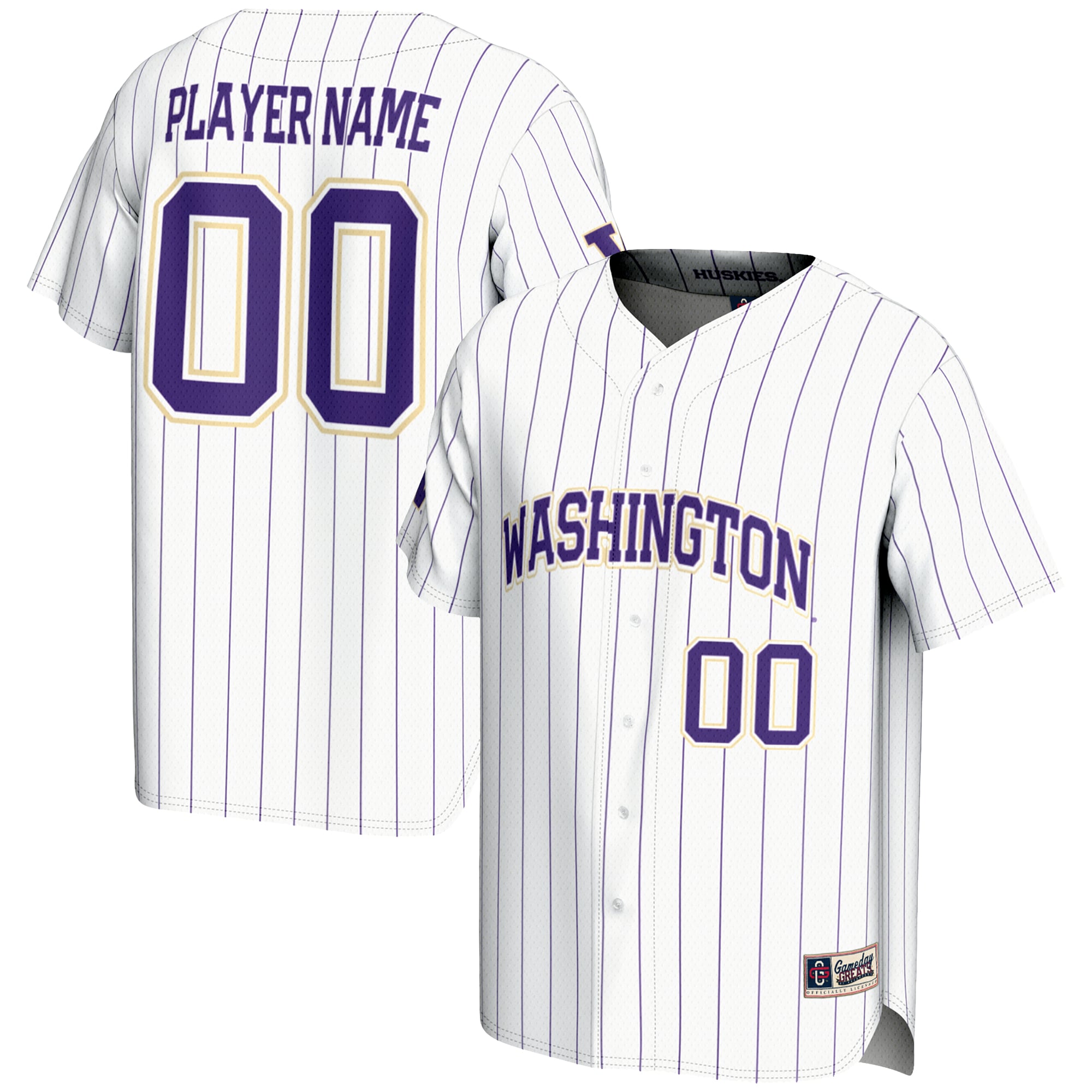 Washington Huskies Youth Lightweight Baseball Jersey White - front and back view