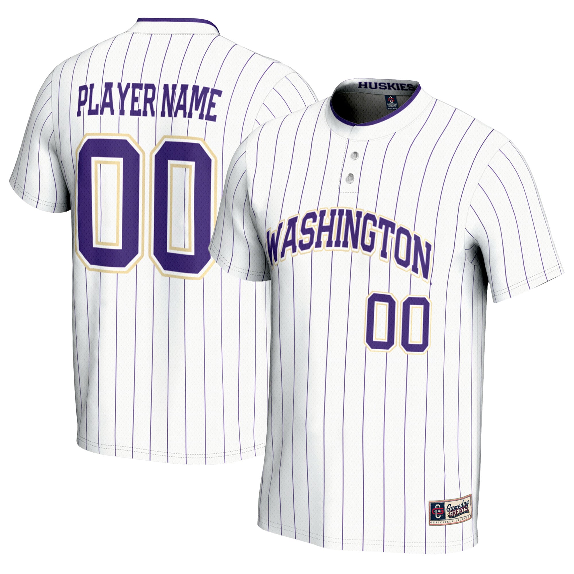 Washington Huskies Youth Lightweight Softball Jersey White - front and back view